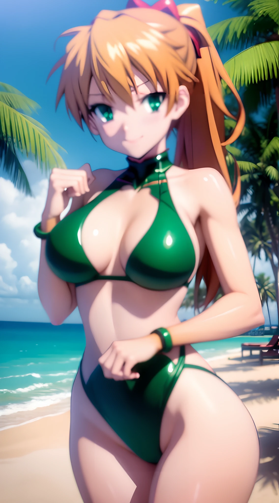 Real Images、Top image quality、Green Gradient Bikini、Poolside in summer、Sun flower、Wet、sexypose、flaxen ponytail、fukada kyoko、beautiful smiling face、Beautiful body、Constriction、teats、