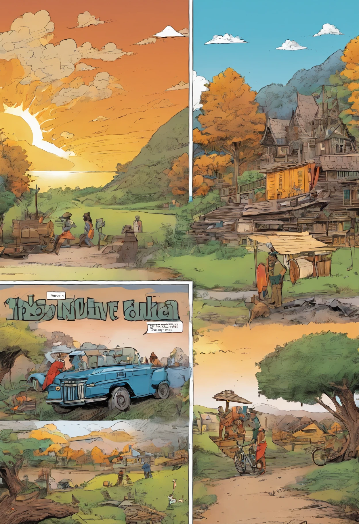 Quadrinhos americanos, The comic is presented in several irregular panels with colors. A platinada baixa conversa com seu namorado alto, musculoso e loiro no jardim, They stare at a pile of ash that catches fire but the flames are blue. The style is exaggerated and detailed