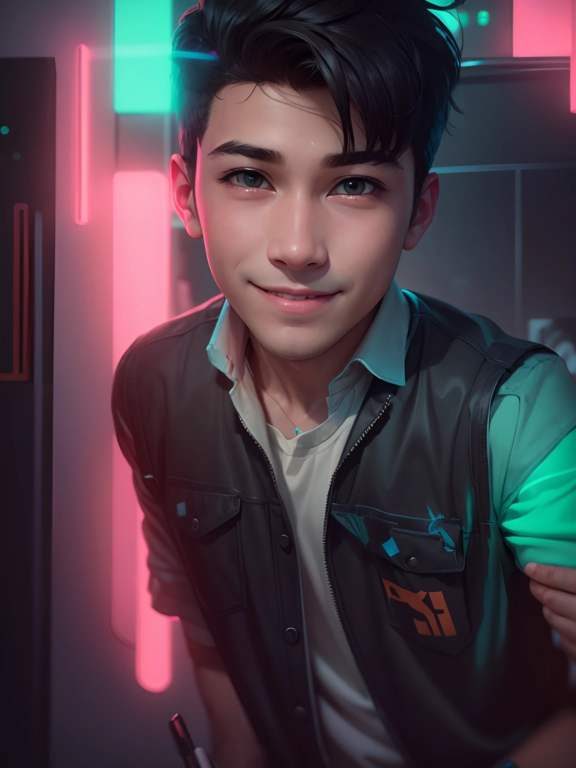 Boy , Short smiling, neon