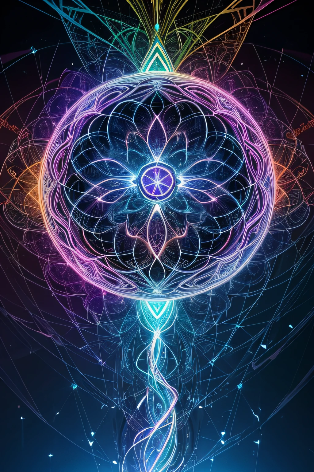 Create an image that seamlessly merges the concept of a neural network with an artistic explosion of vibrant colors. Imagine a stylized, glowing brain with intricate neural connections illuminated by a kaleidoscope of vivid hues. The neural pathways should appear both intricate and inviting, like a gateway to the world of artificial intelligence. Use a combination of rich blues, energetic purples, and electric greens to convey a sense of innovation and creativity. The result should be a captivating visual representation of the synergy between technology and the human mind.