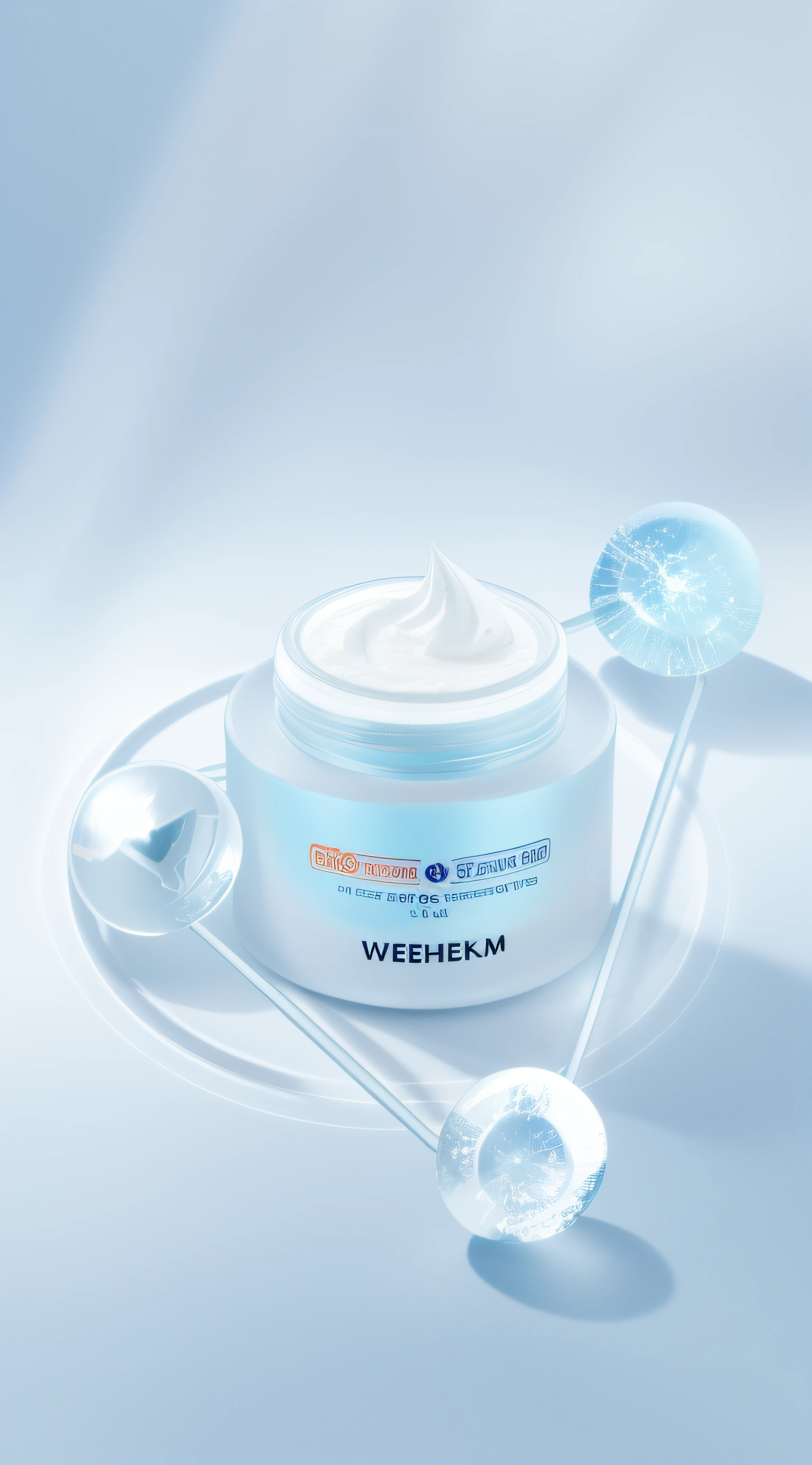 There is a jar of cream and spoons on the table, wētā fx, Wet core, whealan, bubbling skin, bottom shot, identical, wet amphibious skin, wei wang, vibrant feel, Weathered skin, Bottom view, transparent vibrant glowing skin, new design, bottom angles, Vibrant atmosphere, upper view, Close-up Shot Shot, 40 mm