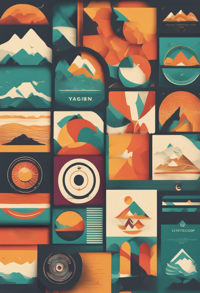image of a vintage, minimalistic, creative, eye-catching, free-spirited, and color-clashing logo icon). (outdoor brand name: "Y:-O"