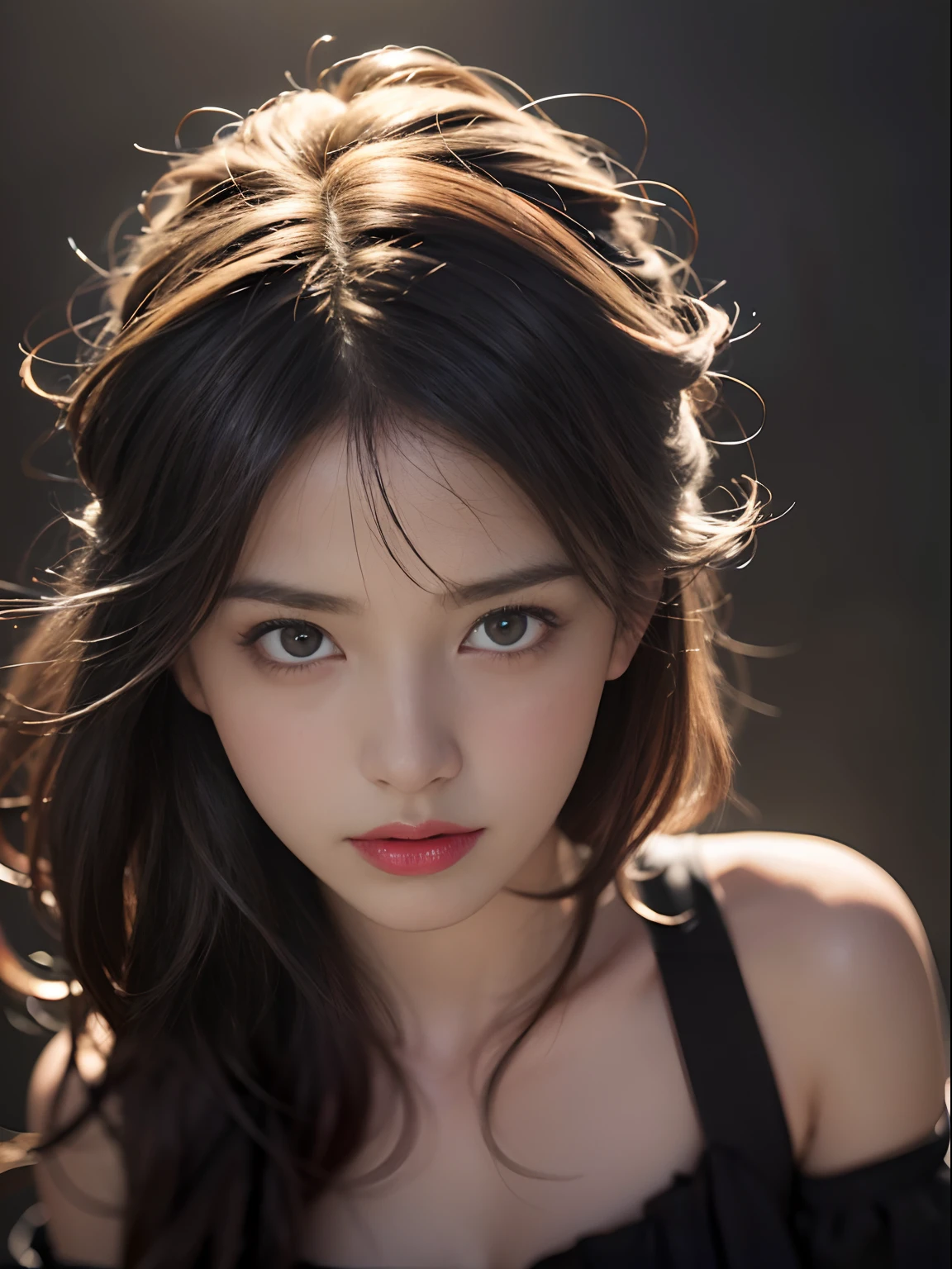 cute & Like \(Idol Master\), facial, (8k, RAWphotograph, Highest quality, masterpiece:1.2), Super detailed, Ultra-high resolution, (Realistic, photo Realistic:1.2), High-definition RAW color photograph, professional photograph, Depth of written boundary, Very delicate and beautiful, Very detailed, 8k wallpaper,  Moisturized Skin,  photograph, Bright Elk Long Shot, suffering, Neo, Film Grain, Samsung Galaxy, Depth of written boundary100mm, art：Gottfried Helnwein, (Large Breasts:1.3),