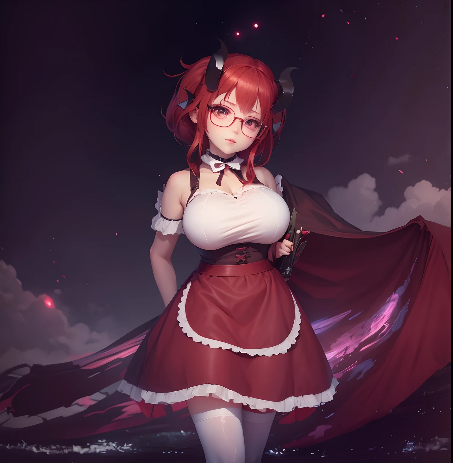 anime girl, succubus, maid, clack and white dress, beautiful, cute, best quality, 8k, red hair