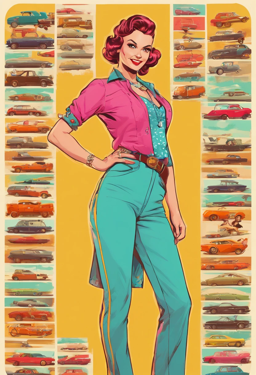 masterpiece, best picture, pop culture style, pulp,
break,
a 30 year old woman, dressed in retro style, looking friendly at the viewer, as if inviting her to buy, polite clothes,
break,
plain white background,
best angle, best view