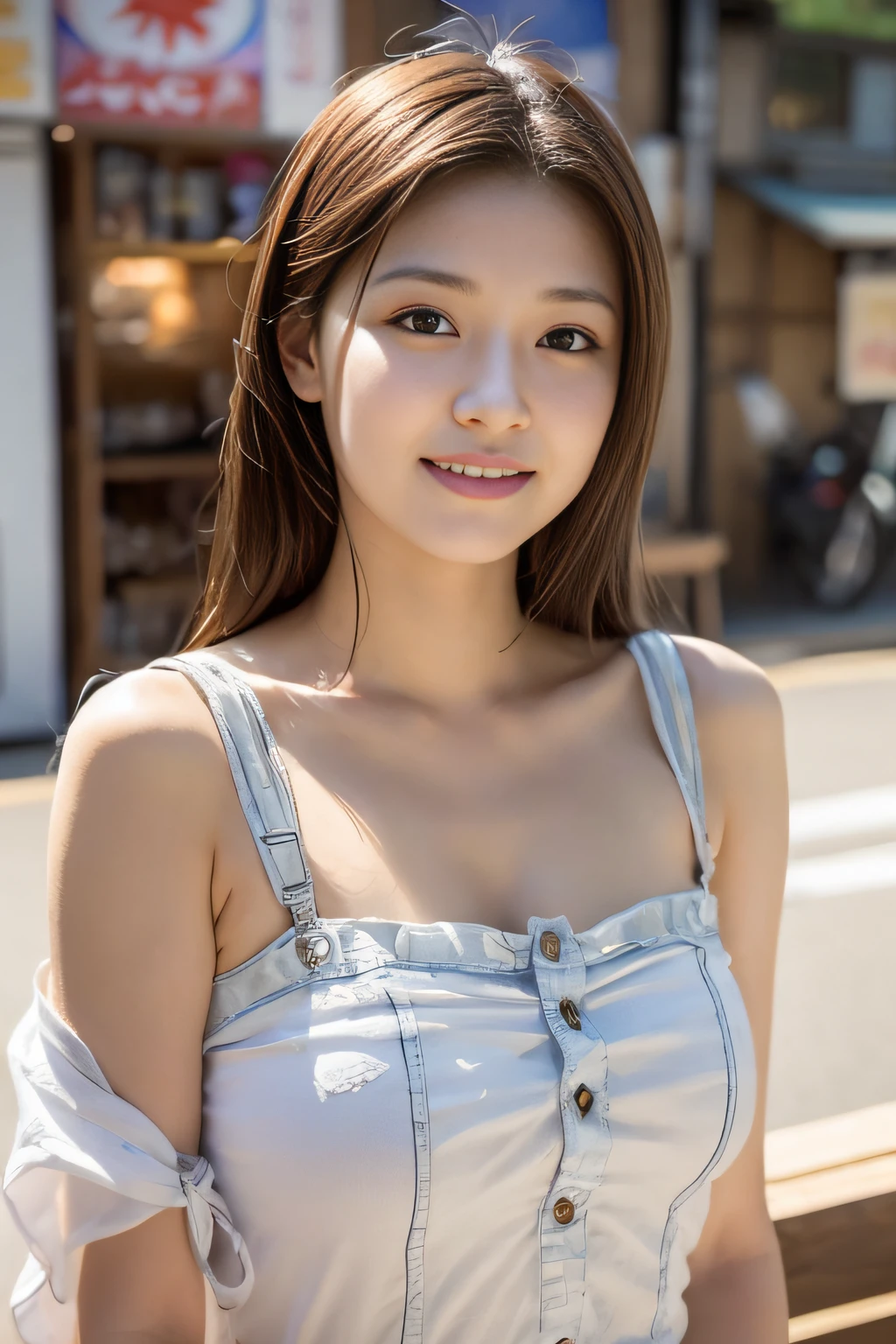 Realistic Japan Woman, beautiful japanese female, goddess of Japan, Beautiful Japan Female Face、Sexy Japan woman、facing front、Beautiful collarbone、Narrow-eyed、Single eyelid、Small eyes、tthin eyebrows、30-year-old woman with、low nose、thin lipss、Dimples、constricted hips、Suppin、Beautiful feet、Being in a tavern、Drinking beer、Drunken cheerful face
