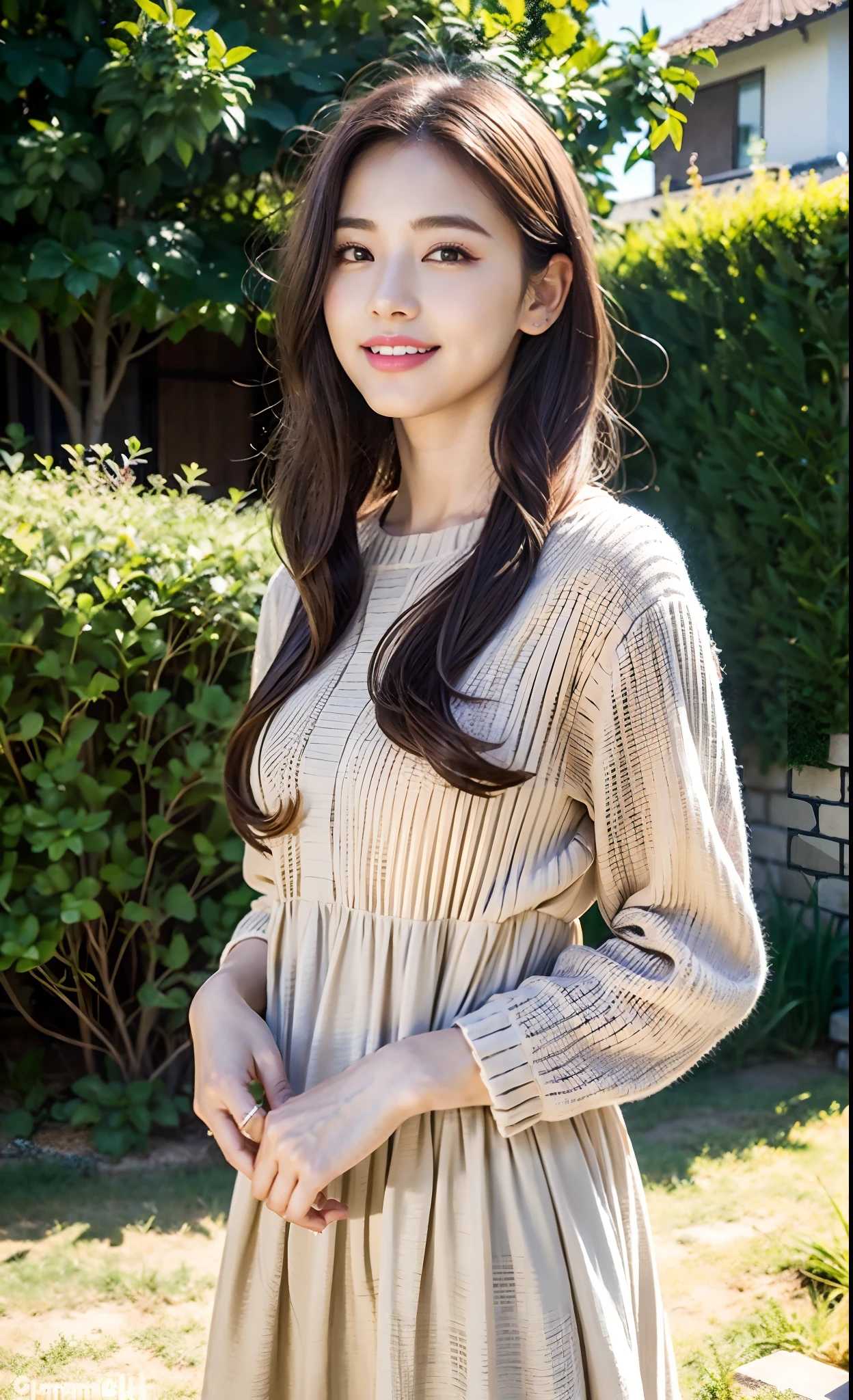 Photorealistic, Ultra High Resolution, (Masterpiece: 1.4), Top Quality, Highly Detailed CG Unity 8K Wallpaper, 1 Girl, UHD, Extreme Detail, Sparkling Skin, Very Intricate Texture Detail, Powerful Rim Light, Intense Shadows, SIGMA 35mm F1.4, RPG, Standing,
, Small_Brests, short straight hair, marnie hair, gradient hair, beige hair, lavender eye, aqua lip, red clothes, smile, weaving, villager, casual wear, triumphian fantasy dress, farm
