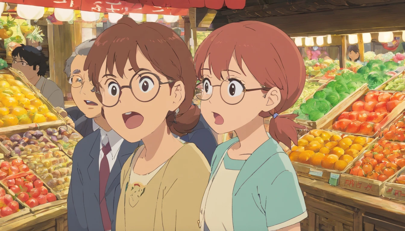 [Scene: Uncertainty in choosing] The protagonist, uncle, and cousin move along the market, their faces displaying a mix of excitement and confusion. The camera captures their puzzled expressions as they scan the various displays, uncertain about which vendor’s pomelos to purchase.
