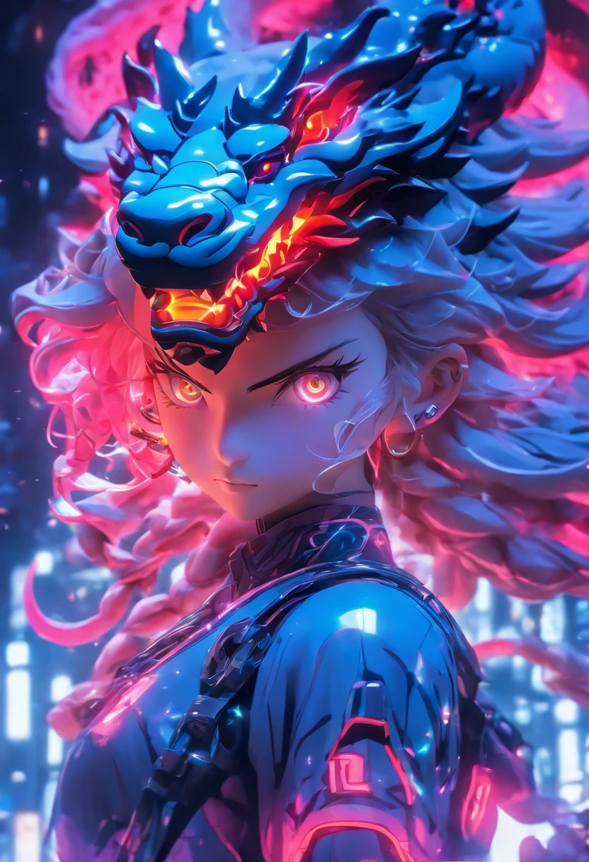 ChinesischDrache, (Blind Box Spielzeug Stil:1.2), (full-body shot) , 1 Transparent Girl,Hinter ihm steht ein durchsichtiger chinesischer Drache, Transparenter Mech, Exquisiter Helm:1.2, Leuchtende Brille:1.2, Cyberpunk, Dreamy glow, leuchtende Neonlichter, sauber, white background, ( Globale Beleuchtung, Rochen-Traching, HDR, Unwirkliches Rendern,Reasonable design, Hohe Detailgenauigkeit, Meisterwerk, best quality, hyper HD, Filmische Beleuchtung)