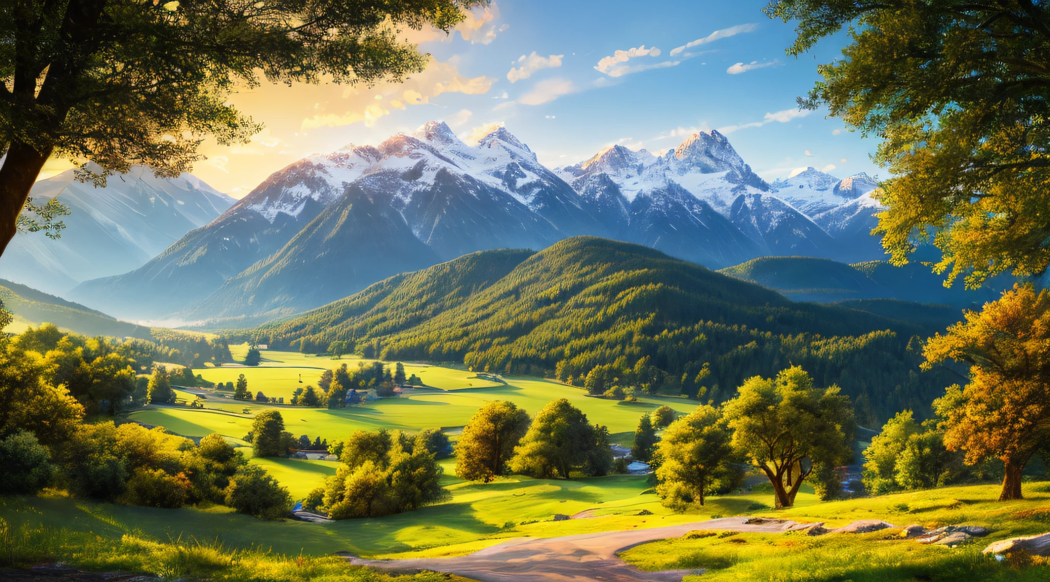 Love sparkling amidst the mountains and valleys, whispered secrets beneath the shade of trees, by the side of a clear spring, creating a scene of romantic warmth.Love,mountains,valleys,whispered secrets,shade of trees,clear spring,romantic warmth(best quality,4k,8k,highres,masterpiece:1.2),ultra-detailed,(realistic,photorealistic,photo-realistic:1.37),HDR,UHD,studio lighting,ultra-fine painting,sharp focus,physically-based rendering,extreme detail description,professional,vivid colors,bokehlandscapesoft, warm colors, gentle and intimatesubtle, diffused sunlight creating a cozy atmosphere