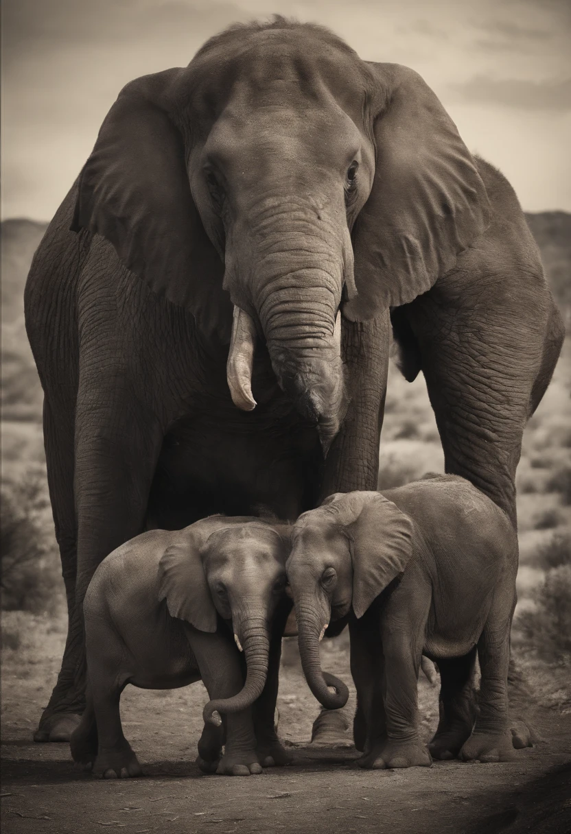 Giant animals in the middle of a group of humans
