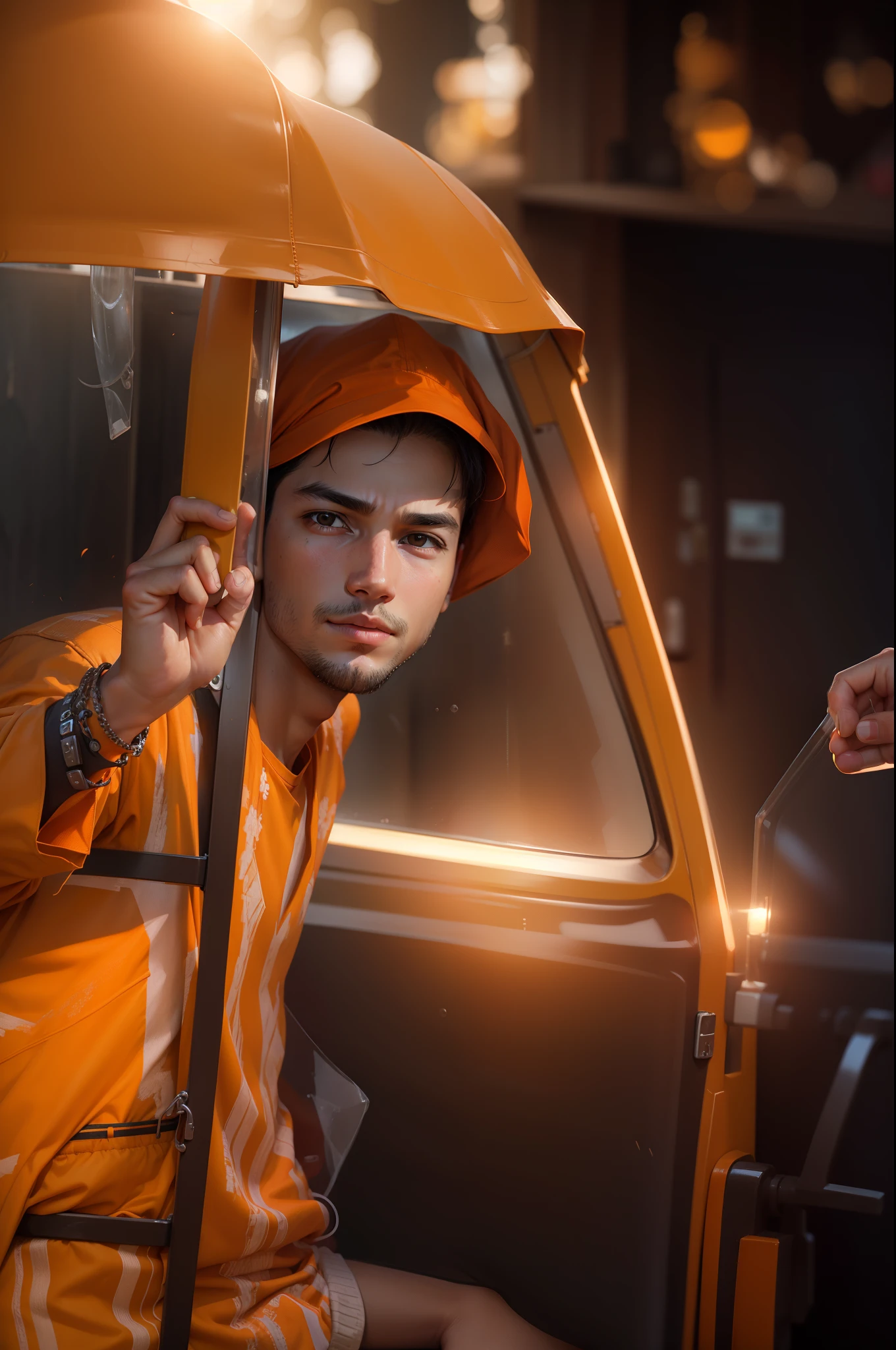 Boy,realistic face,ultra realistic,4k,clear original face, just orange shirt,all things are same as in the picture