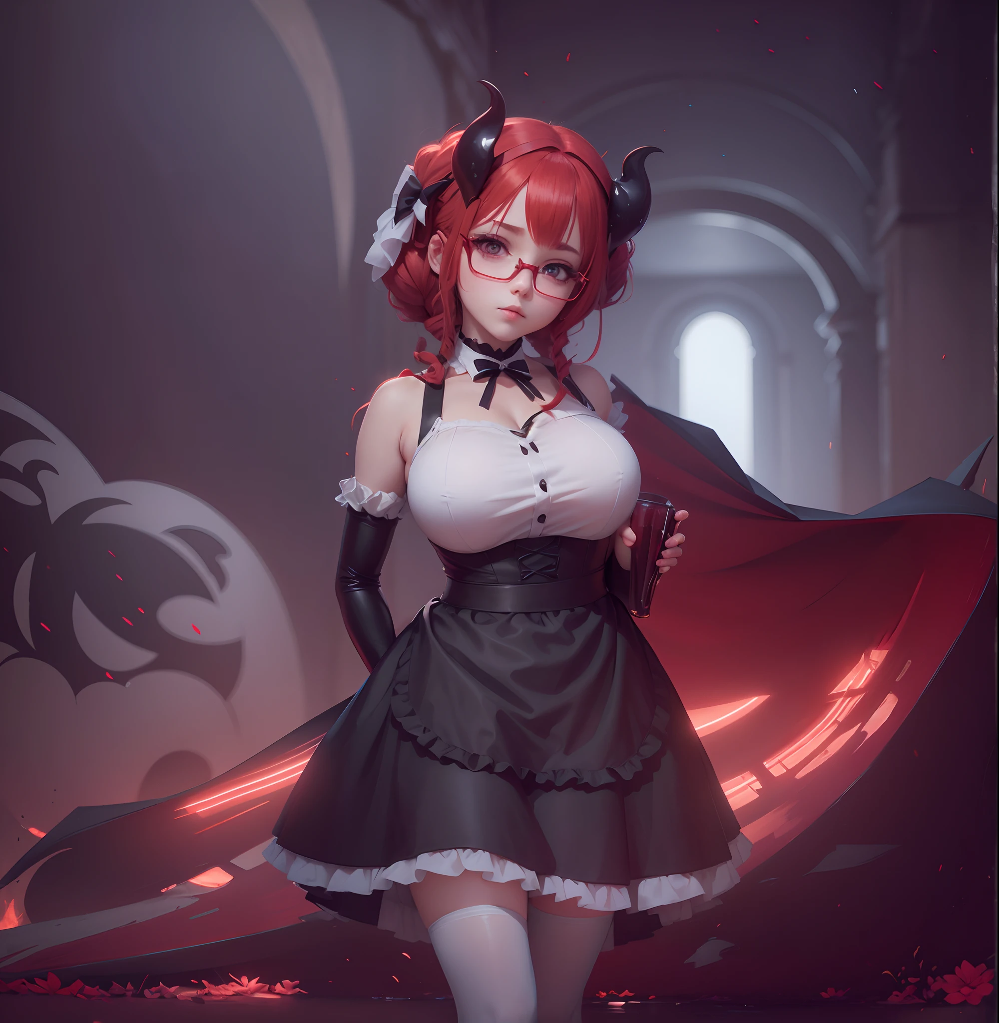 anime, succubus, maid, clack e vestido branco, Beautiful, Pescador, best quality, 8k, red hair