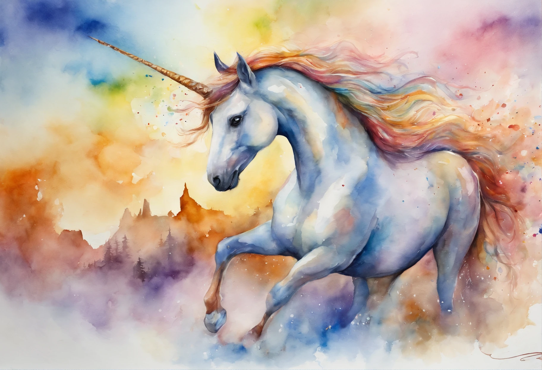 Once upon a time, in a land of enchantment, there lived a magnificent unicorn named Sparkle. Sparkle was no ordinary unicorn，rainbow:1.9，((Masterpiece)), ((Best quality)), 8K, high detal, Ultra-detailed，Panorama Figures