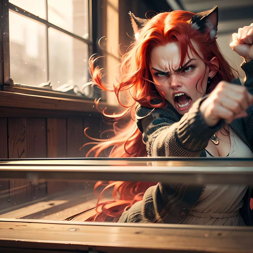 Red haired woman, angry clawing like a cat --auto --s2