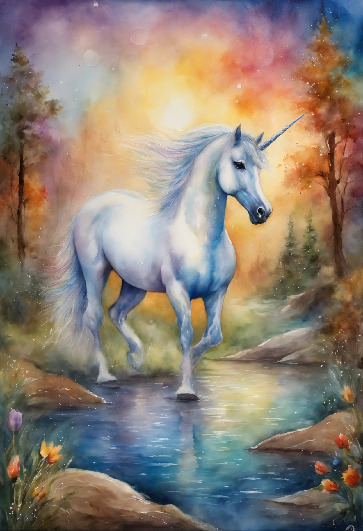 Once upon a time, in a land of enchantment, there lived a magnificent unicorn named Sparkle. Sparkle was no ordinary unicorn,rainbow,((Masterpiece)), ((Best quality)), 8K, high detal, Ultra-detailed