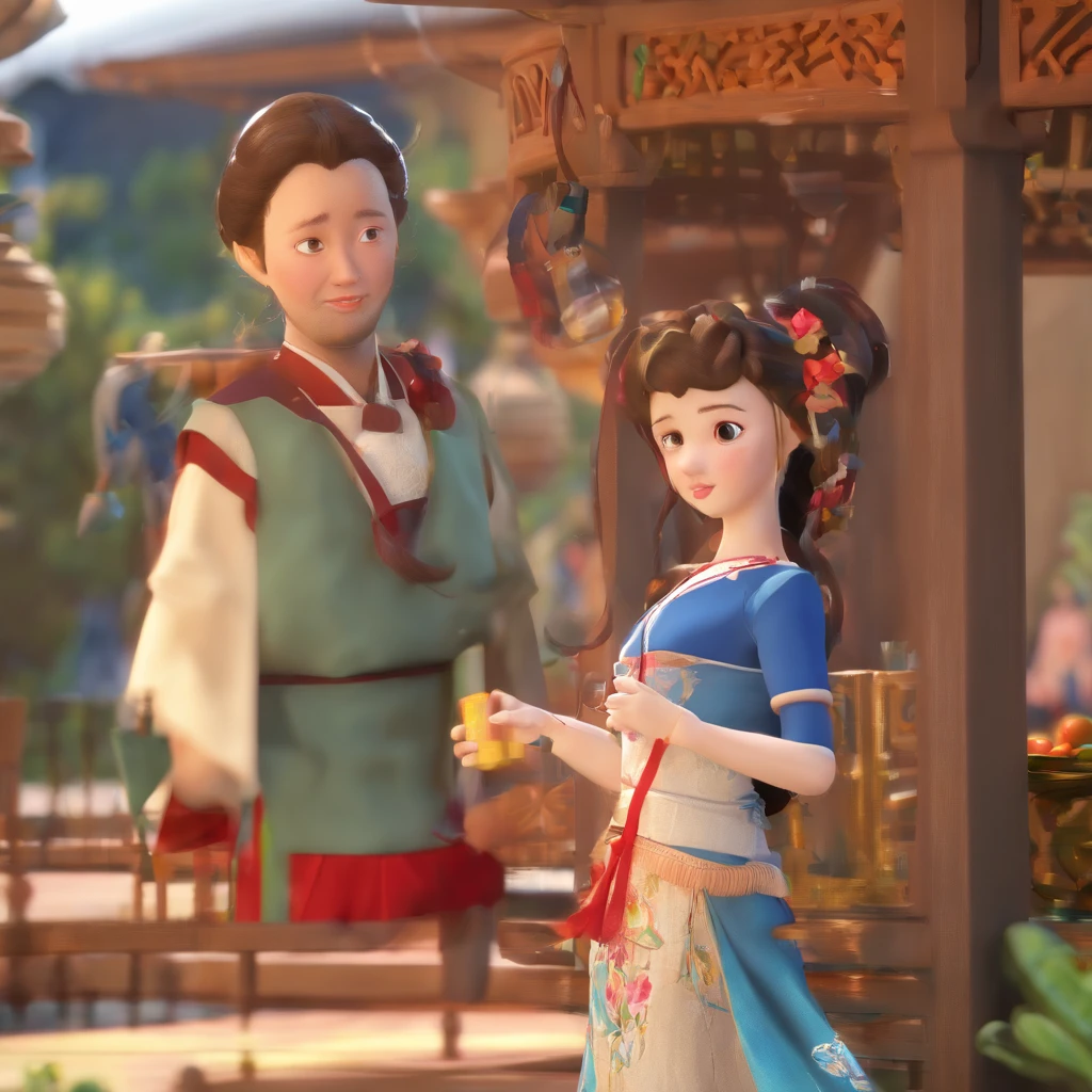 Girl IP,The traditional costume of the She,Her clothes were bluish blue,The garments are mostly self-woven linen,collars、Lace at the cuffs and right placket,Get used to wearing shorts and leggings。Red velvet threads tangled around the hair,Braided into long braids
