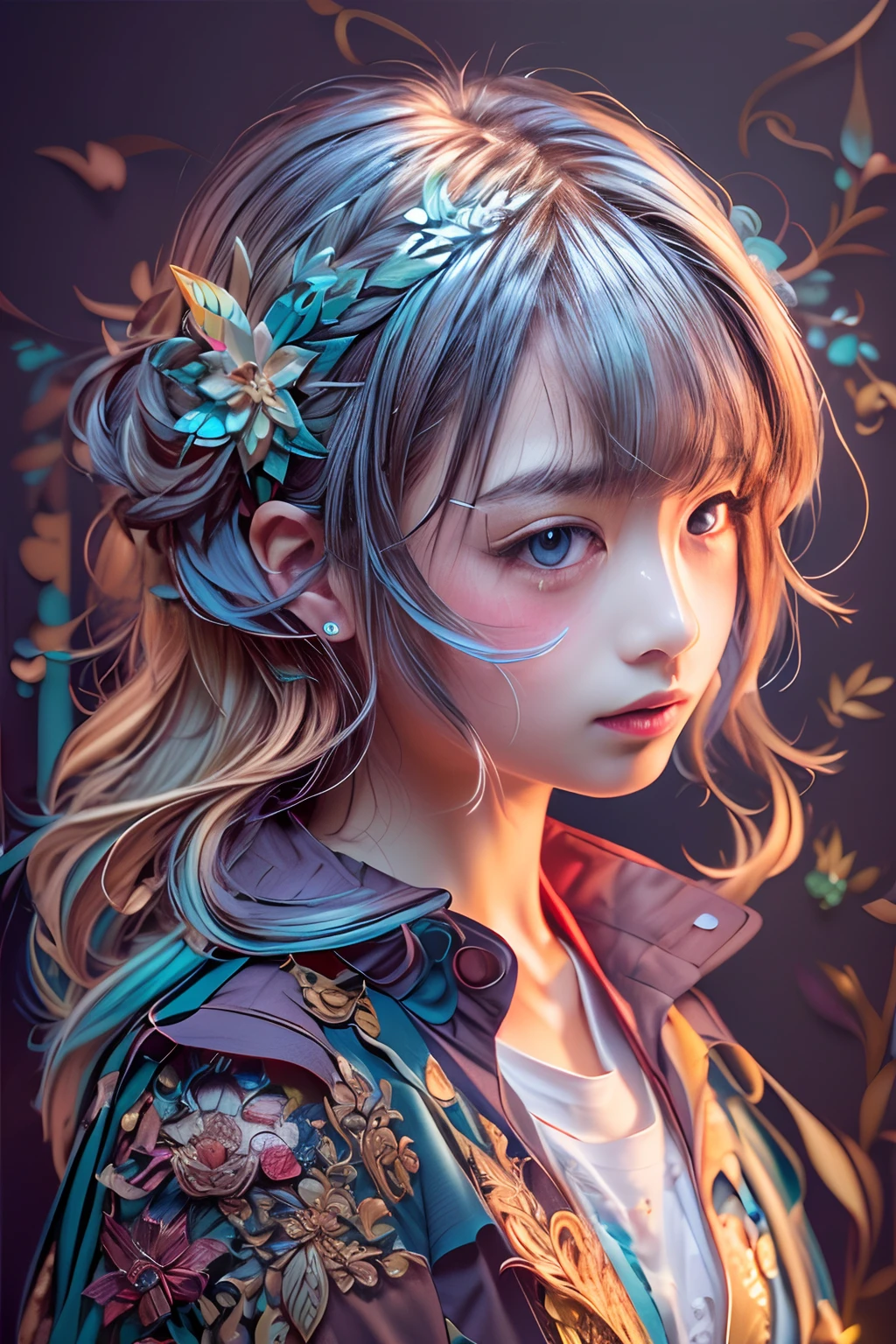 ((((masterpiece))), best quality, illustrations, beautiful details glow,paper_cut, girl face details clear to the camera,Rainbow gradient