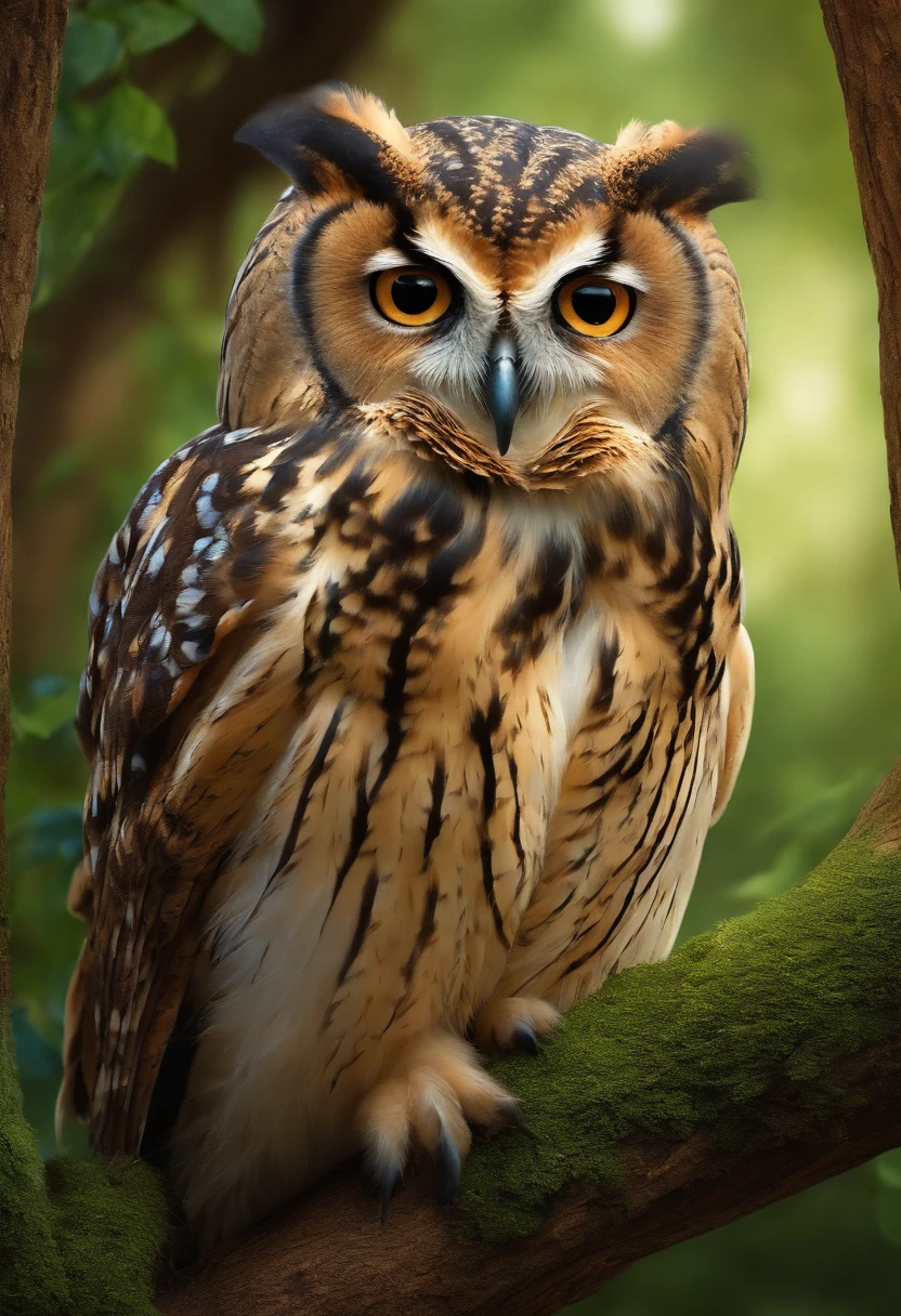 插圖: A wise owl watching the forest from a tree.