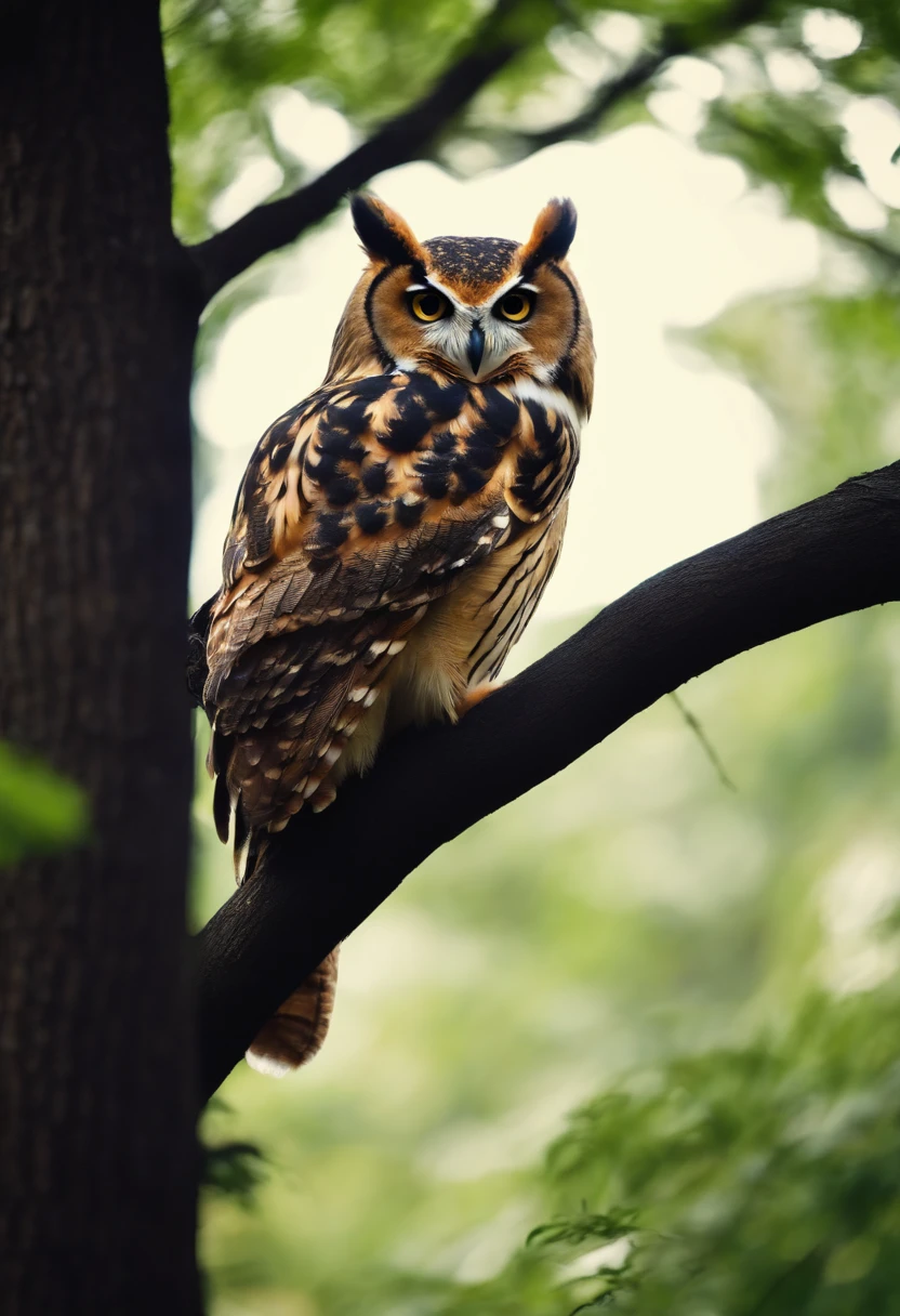 插圖: A wise owl watching the forest from a tree.