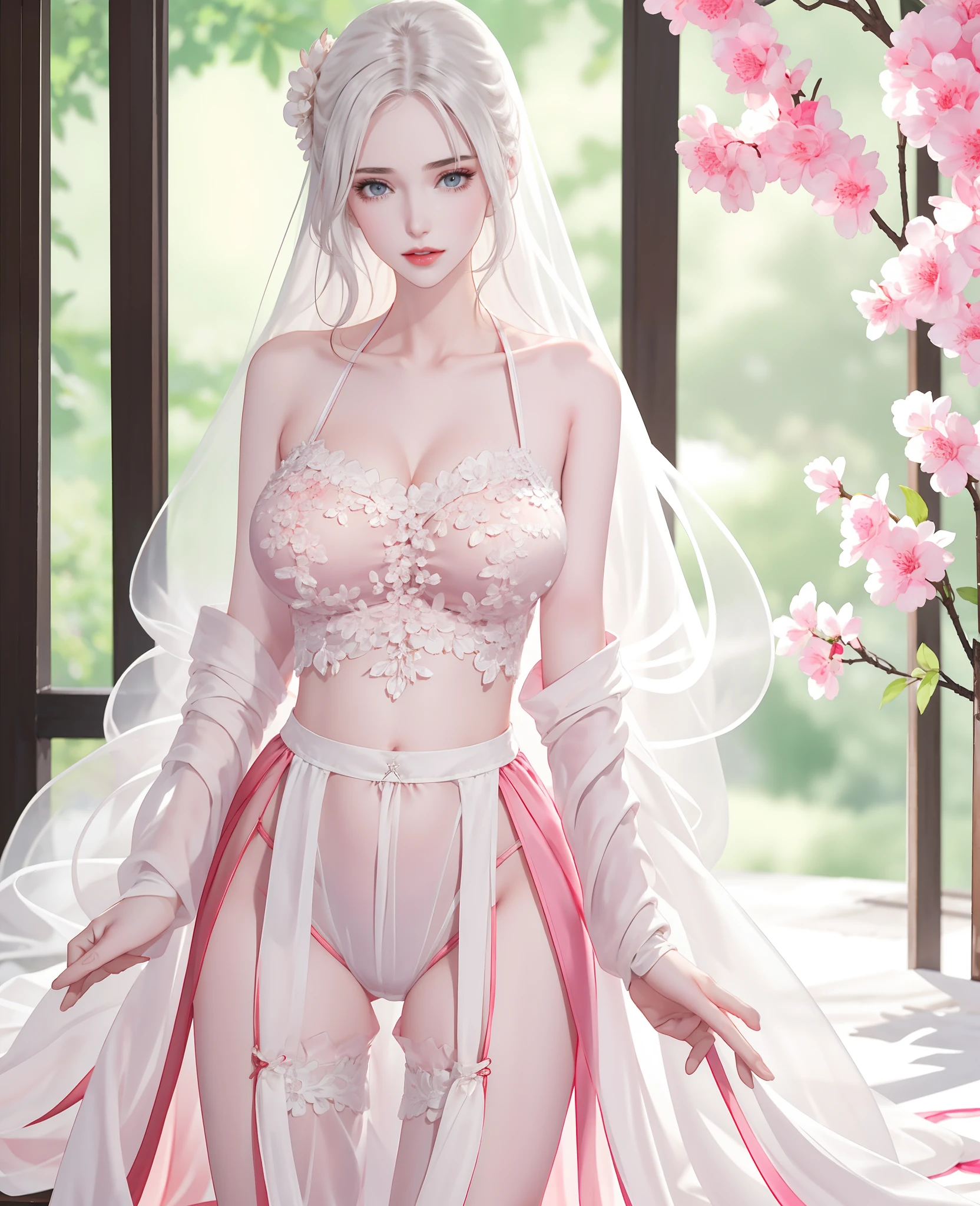 Beautiful details for girl,very detailed eyes and faces,beautiful eyes in detail,ultra - detailed,A high resolution,The is very detailed,The best quality,illustratio,astounding,exquisite details with white hair,best qualtiy,VerydetailedCG,8k wallpaper,face to the viewer,the complex background,bshoulders,seductiv,stas,(Sexual suggestiveness),light in face,cinmatic lighting,1个Giant Breast Girl,(with no underpants)) See-through Pajamas, (Lingerie transparent), Lace skirt,huge tit:1.5 , (pornographic lingerie)), buttock exposure, Open crotch stockings, h, xxx,Wet, Teenage uncensored, thermography, Pornographic box,mrrpss,