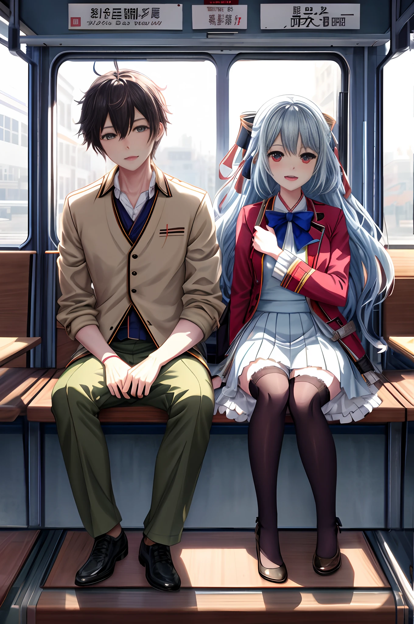 anime couple sitting on a bus together in the city, by Lü Ji, wlop painting style, art of wlop, by WLOP, by Tang Di, urban fantasy romance book cover, wlop art, by An Zhengwen, cgsociety 9, by Li Di, by Yao Tingmei, artgerm and ilya kushinov, sleep with love