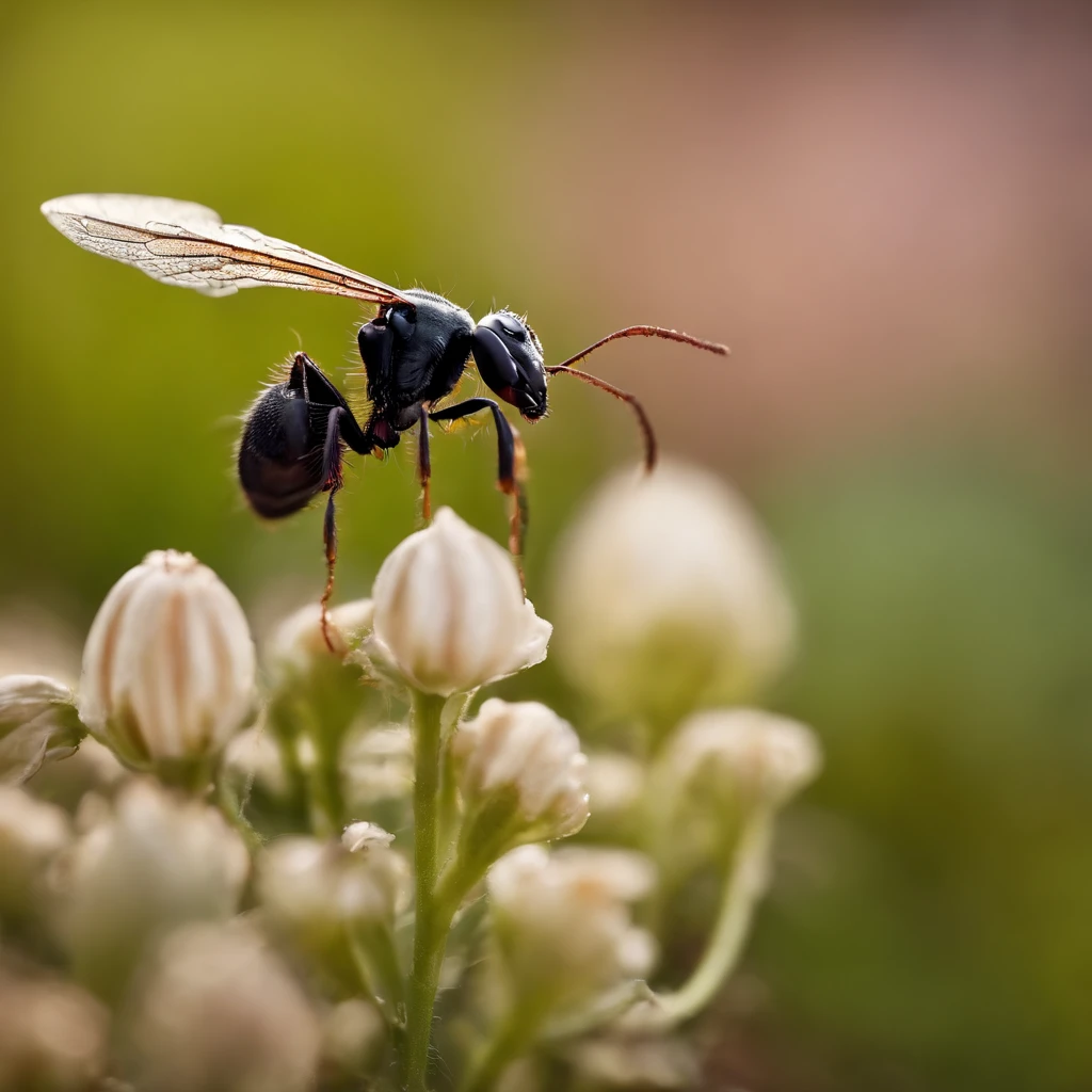an ant on the top of flower