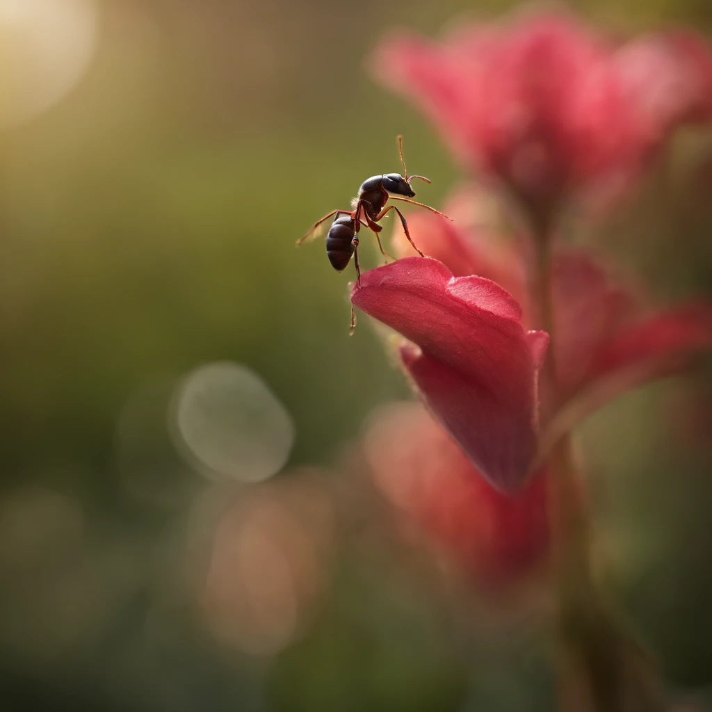 an ant on the top of flower