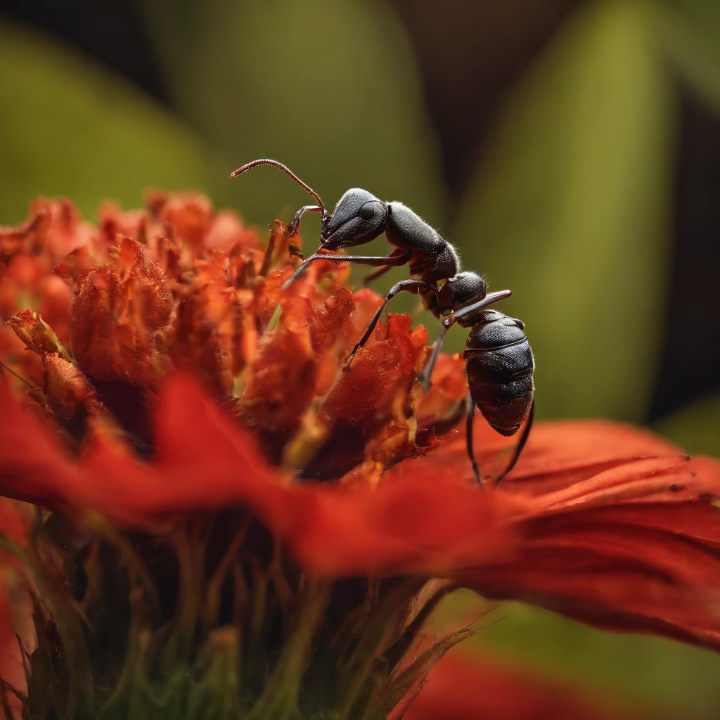 an ant on the top of flower