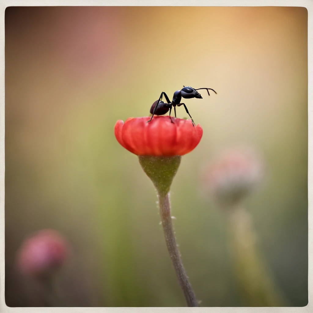 an ant on the top of flower