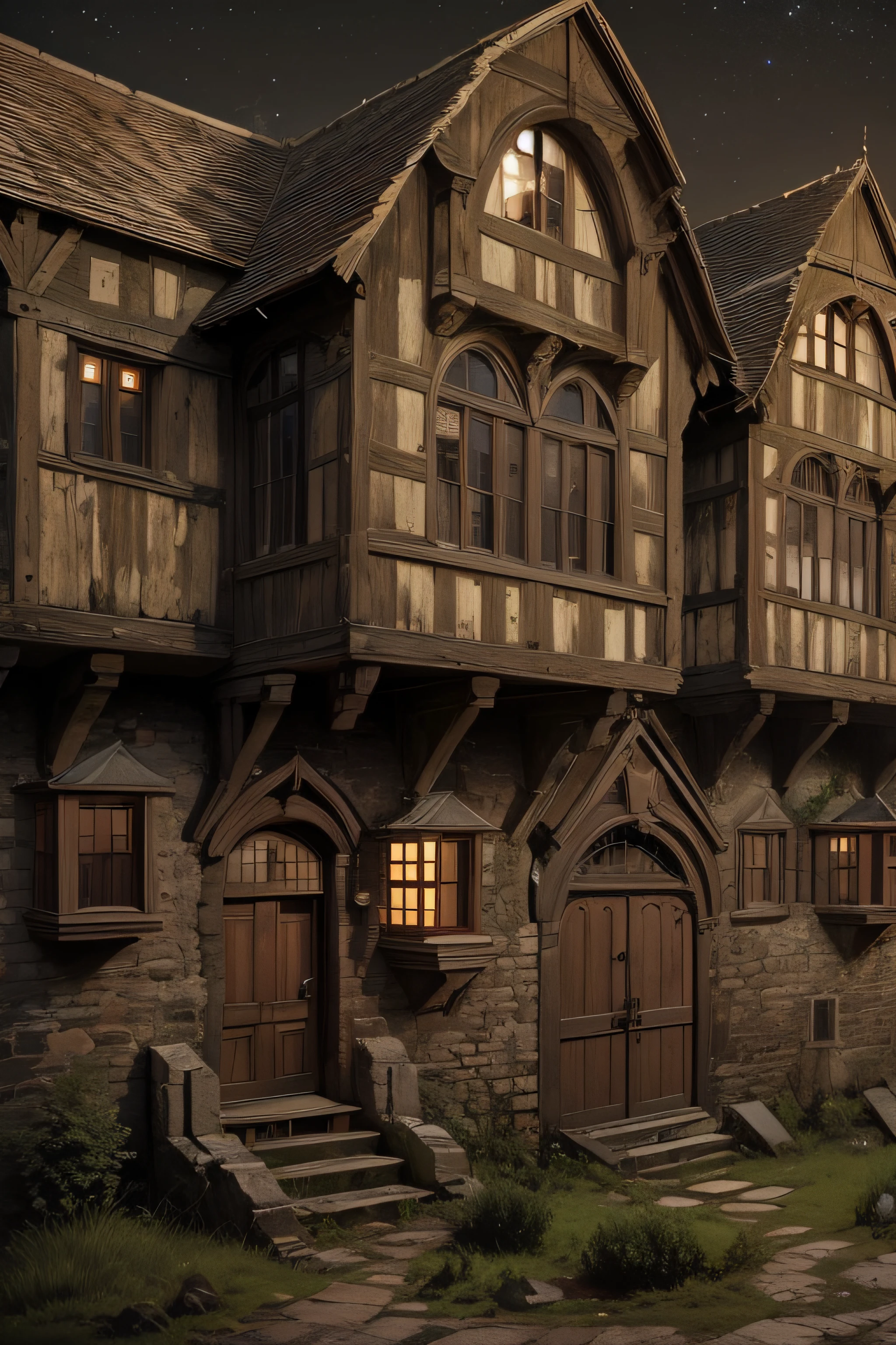 Medieval architecture,Horror Hostel,Night hostel,Front view,Faraway view