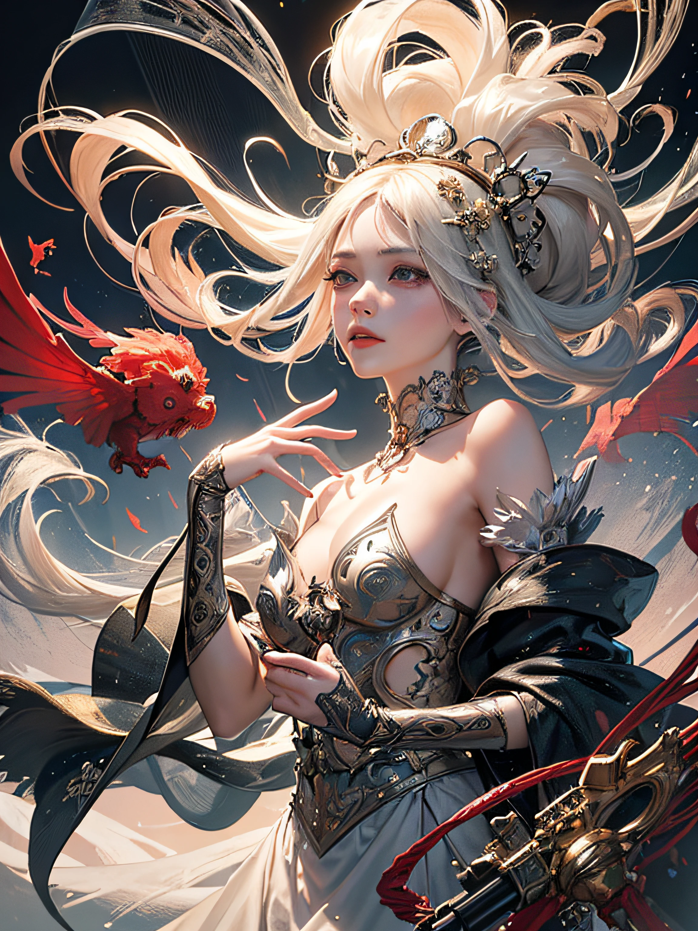 in 8K, top-quality, Real Image, intricate detailes,1girl in、Giant Octopus Monster、blonde hair、robe blanche、loimu、natta、horor\(theme\) masterpiece、top-quality、ighly detailed --auto