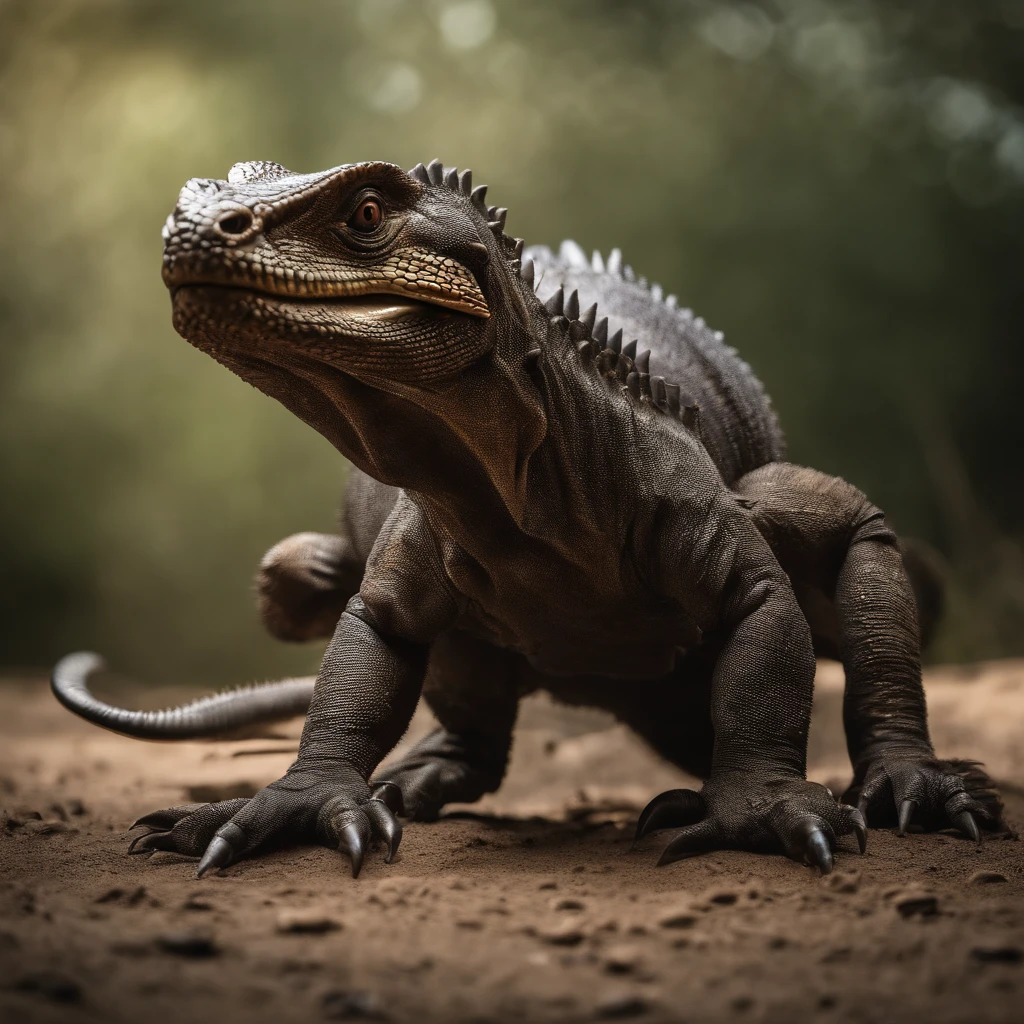 Komodo is stretching its body on a rock, with the morning sunlight covering his body.
Description: The Komodo dragon's expression shows that it feels fresh and ready to start the day. Its scales glistened in the sunlight, and his eyes were wide open with enthusiasm.
Style: realistic, with a focus on the details of the Komodo dragon and the warm morning lighting.