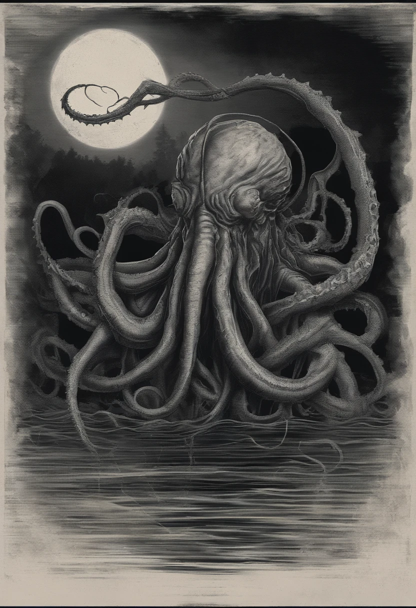 Cthulhu aliens,Cthulhu,Very strange,Octopus tentacles,Octopus head man,Full body like,In the ocean,The sailboat was caught by tentacles,Ocean vortex,of a real,Dark style,depth of fields,high light,Real light,Ray traching,oc rendered,Hyper-realistic,best qualtiy,8K,Works of masters,