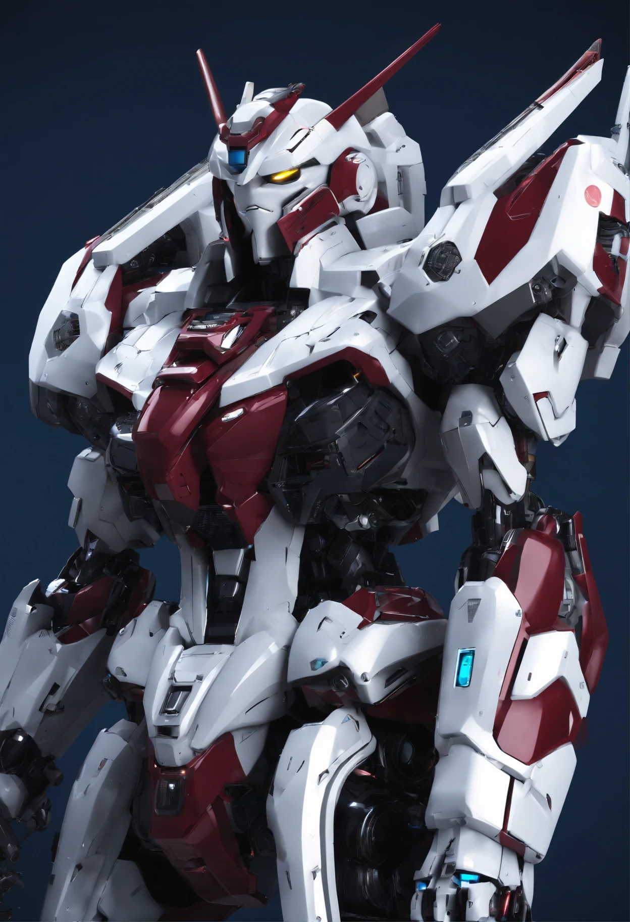 Gundam Mech , Feminine Body Line,Light equipment,Delicate structure,Science fiction, Front view, Sense of technology, C4D, OC Renderer, Unreal Engine, high detailing, industrial design, 8K HD, studio lights,Futuristic city night view background(Best Quality,4K,High resolution),Image Color: Burgundy,White line,Cat-motif design,Sharp rounded body lines,The structure of the female body,Patlabor