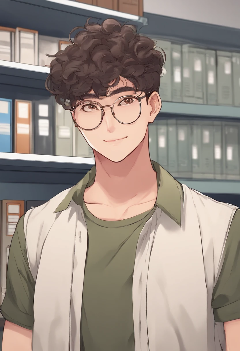there is a man character anime wearing glasses and a hat standing in front of lockers with curly low fade hair, 8k selfie photograph, south east asian with round face, 2 7 years old, 2 3 years old, 2 8 years old, south east male, 2 2 years old, asian male, 2 9 years old, with round face, 21 years old, selfie shot straight on angle