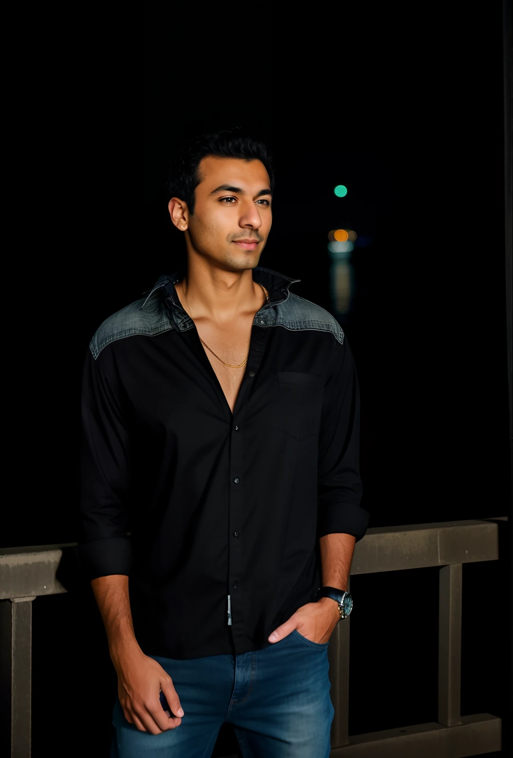 arafed man in black shirt and jeans standing on a bridge, taken with canon 8 0 d, at night time, candid!! dark background, taken with canon eos 5 d mark iv, taken in the night, mid shot portrait, taken with a canon eos 5 d, taken with a canon eos 5d, wearing a dark shirt and jeans