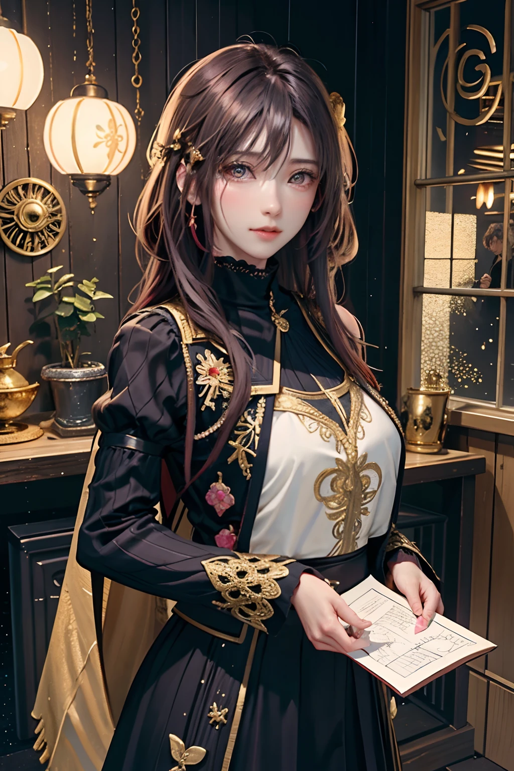 (masterpiece:1.2, highest quality), (Realistic, photoRealistic:1.4), Beautiful illustrations, (Natural Side Lighting, Cinema Lighting), 
View your viewers, whole body, 1 girl, Perfect Face, Cute and symmetrical face, Sunburn, Shiny skin, 
(Straight hair:1.4), Hair on one eye:1.4, Emerald green eyes, Long Eyelashes, (large breasts), (wide hips:1.5),Pink Eyeshadow,
Beautiful Hair, Beautiful Face, Beautiful fine details, Beautiful clavicle, Beautiful body, Beautiful breasts, Beautiful thighs, Beautiful feet, Beautiful fingers, Detailed Background, Black hair, very long, gold embroidery, (White tight dress:1.5), (white robe:1.2),thin waist,(Saints: 1.5)