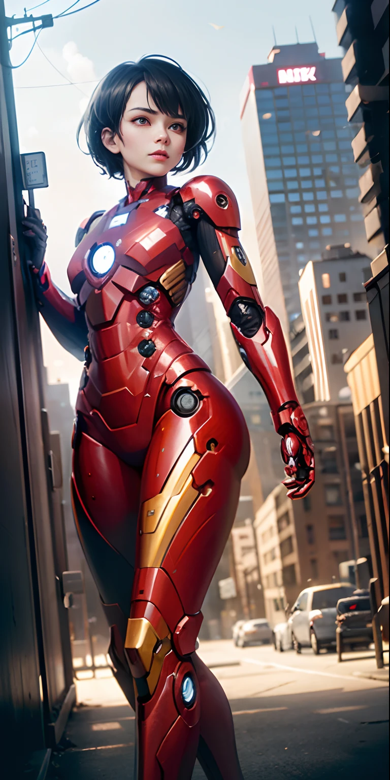 1girl, beautiful_girl,standing,big_nice_breast,nice_ass,grey_background, Ironman_armor,lips,bodysuit,multiple_views, Ironman_helmet,arms_at_sides,power_armor,concept_art