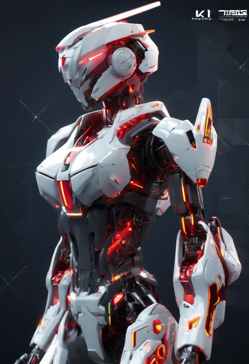 Gundam Mech , Feminine body line，Light equipment，Delicate structure，Science fiction, Front view, Sense of technology, C4D, OC Renderer, Unreal Engine, high detailing, industrial design, 8K HD, studio lights,Futuristic city night view background(Best Quality,4K,High resolution),Image Color: METALIC RED，White and yellow lines，Cat-motif design，Sharp rounded body lines，The structure of the female body，Patlabor