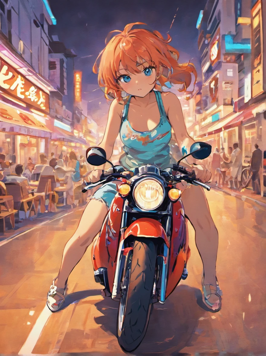 artwork of t-shirt graphic design, flat design of one retro ,motorcycle, miami street , colorful shades, highly detailed clean, vector image, photorealistic masterpiece, professional photography, realistic car, simple sunrise backdrop for car, flat white background, isometric, vibrant vector((white background))