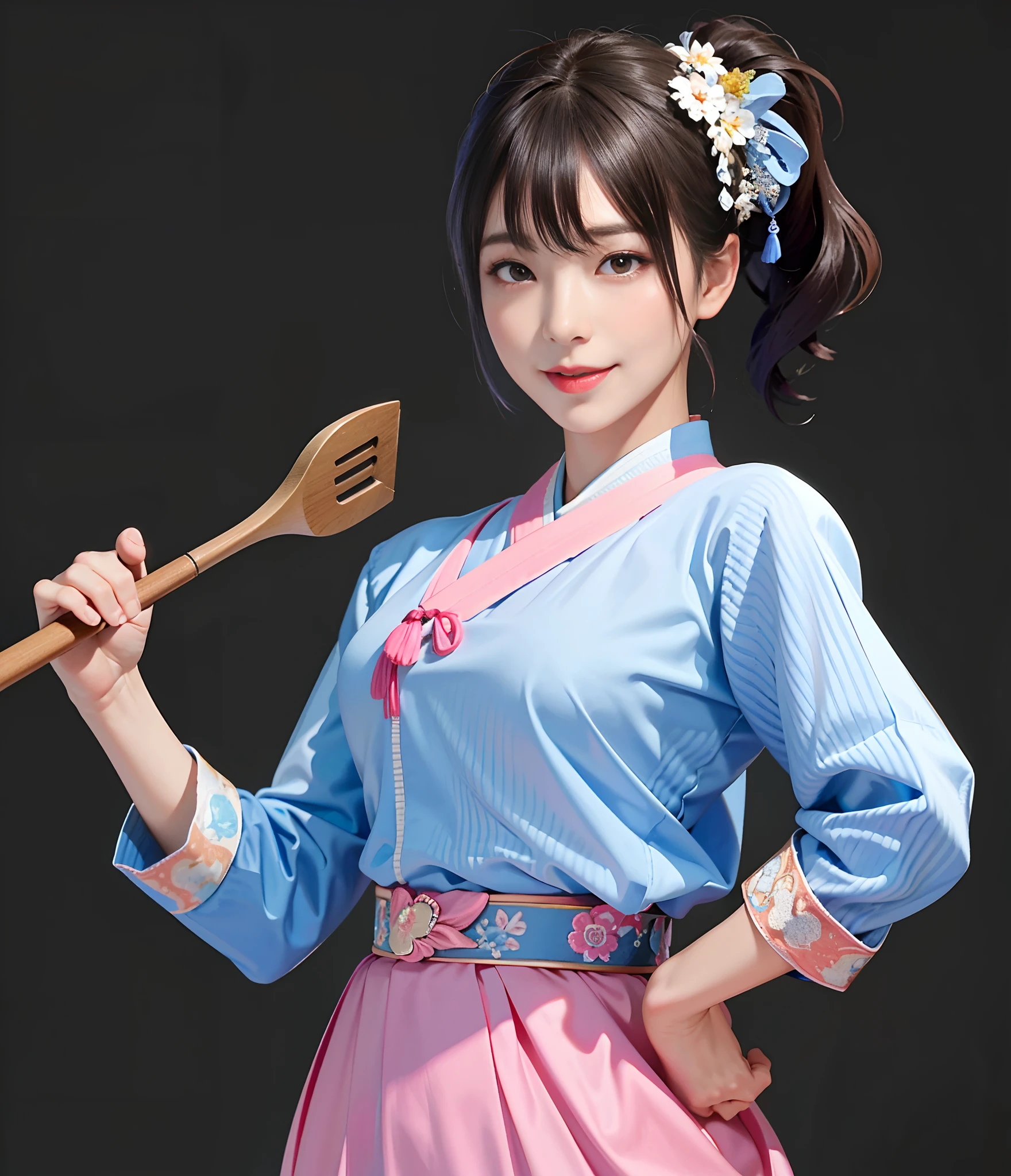 Korean girl,Lively and sexy, Smile Expression, Sexy Korean woman, Cook, Perfect leg shape, Perfect chest, perfect body figure, Wearing an ancient hanbok, Fashionable hanbok, highly detailed whole body, high texture detail, extremely detaile, Extremely detailed eyes and face, 美丽细致的眼睛, Light on the face, An extremely delicate beauty, Extreme meticulousness, finedetail, edge lit, Highly meticulous, flawless perfection, Focus Clear, Eye for details,