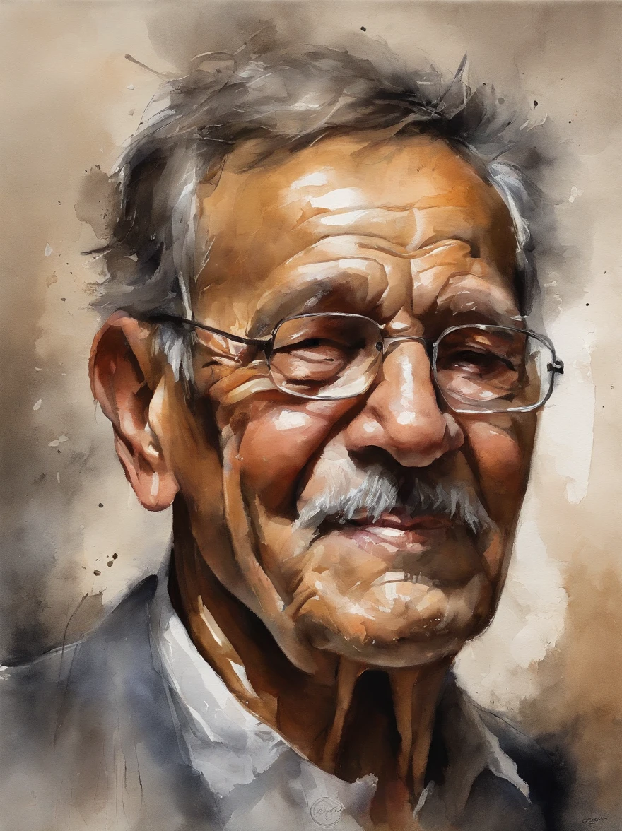 A portrait of an old man with his eyes closed, sensual painting, Beautiful expressive painting, Wadim Kashin. Ultra photo realsisim, Louise Ross, digital painting art, Perceptual digital painting, Stylish digital painting, Bonito painting, glossy digital painting, beautiful digital painting, digital art painting, Fine paintings, ((Rod acrylic paint)).