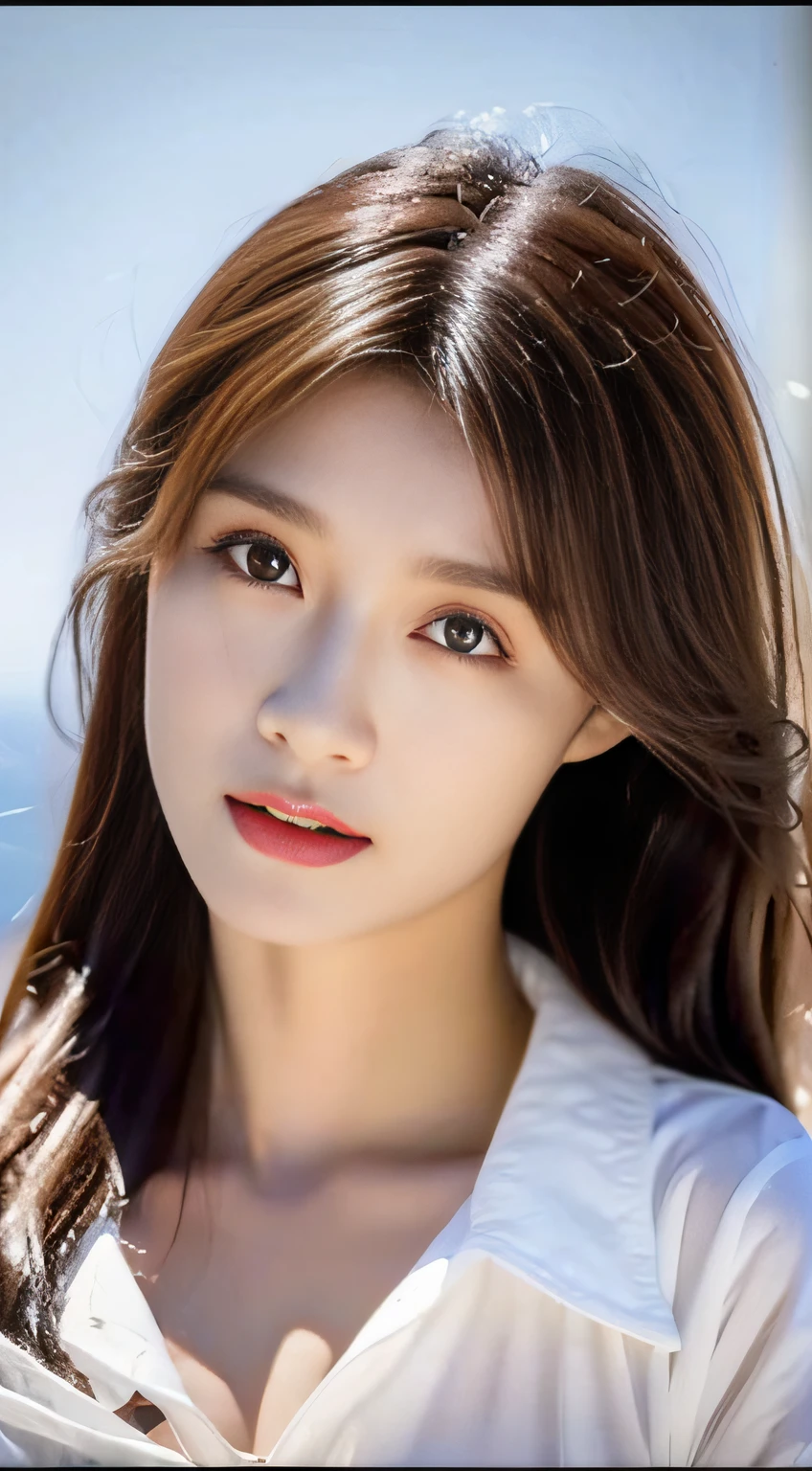 (RAW photography)、(tmasterpiece、top-quality:1.3、hyper qualit:1.2)、(Ultra-detailed 8K)、(ultra-realistic realism:1.35)、(Photorealsitic:1.45)、(hentail realism:1.5)、Beautuful Women、A Beautiful Woman with Perfect Figure:1.4、beautiful countenance、A detailed face、A detailed eye、Slender abs:1.2、((dark brown hair、middlebreast:1.4))、Hair that flutters in the wind、(Acceleration)、((Oversized white shirt、 Buttoned shirt, Open shirt))、A miniskirt:1.2、(jane:1.1)、Highly detailed facial and skin texture、A detailed eye、二重まぶた、Fashion model pose、Floating hair、Navel Ejection、Shoulder、Melancholy expression、outside、Big City、street、ventania、