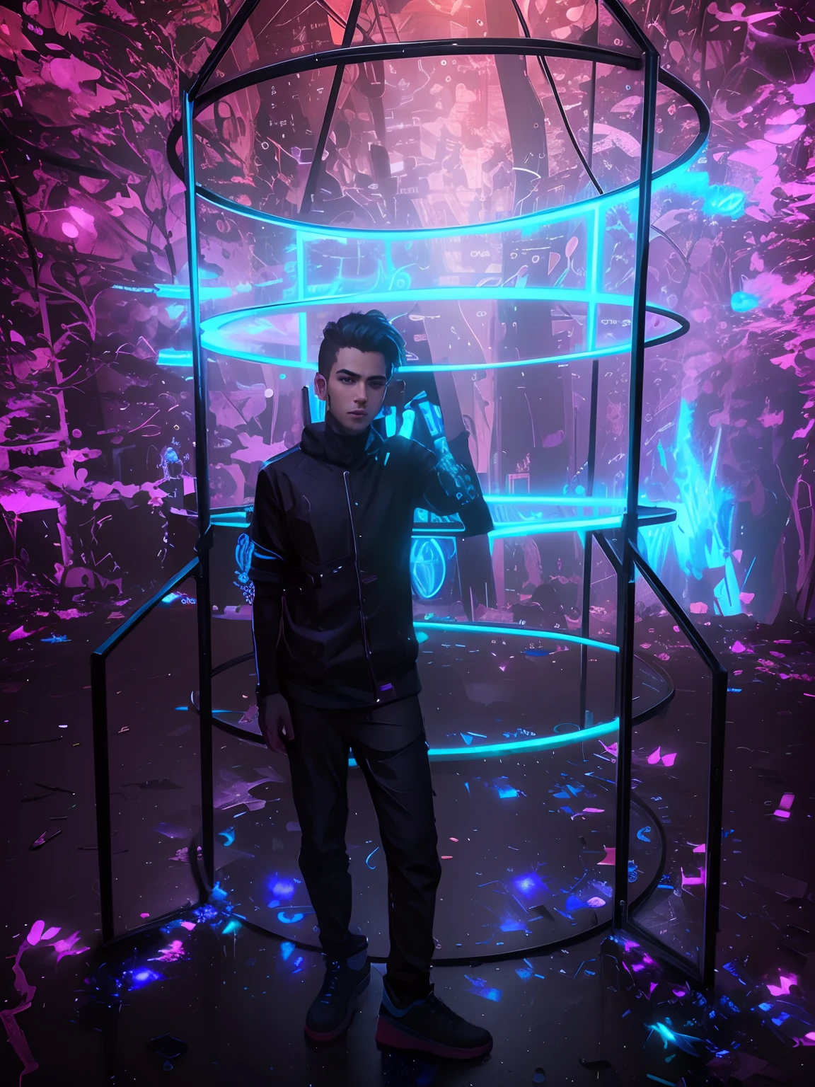 Change background cyberpunk, handsome boy, realistic face,8k resolution