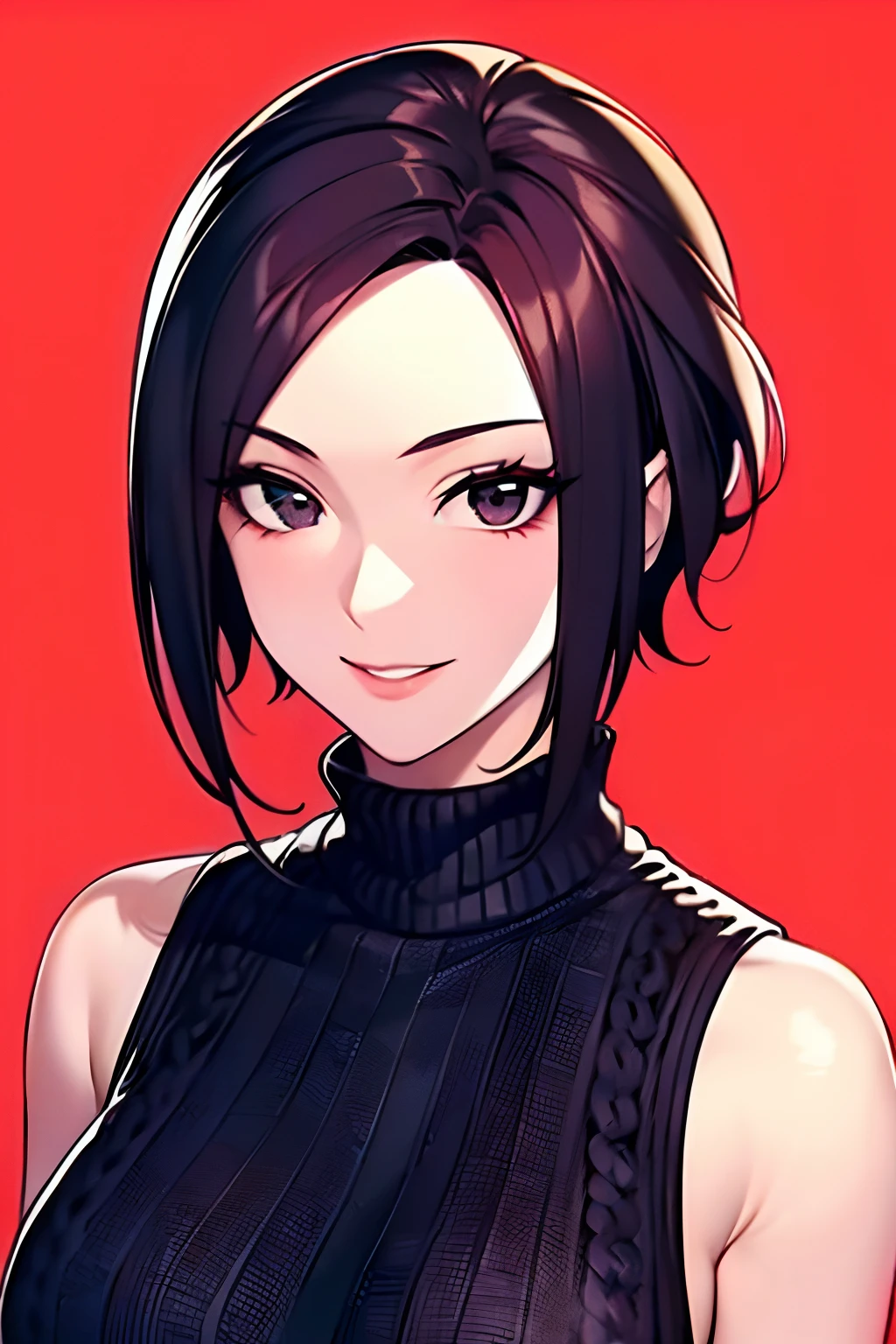 (masutepiece, Highest Quality), Beautiful and aesthetic, 1womanl, Idol, Elegant, (25 years old), Portrait, lightsmile, (Sleeveless knitwear), Entire upper body, Simple background,