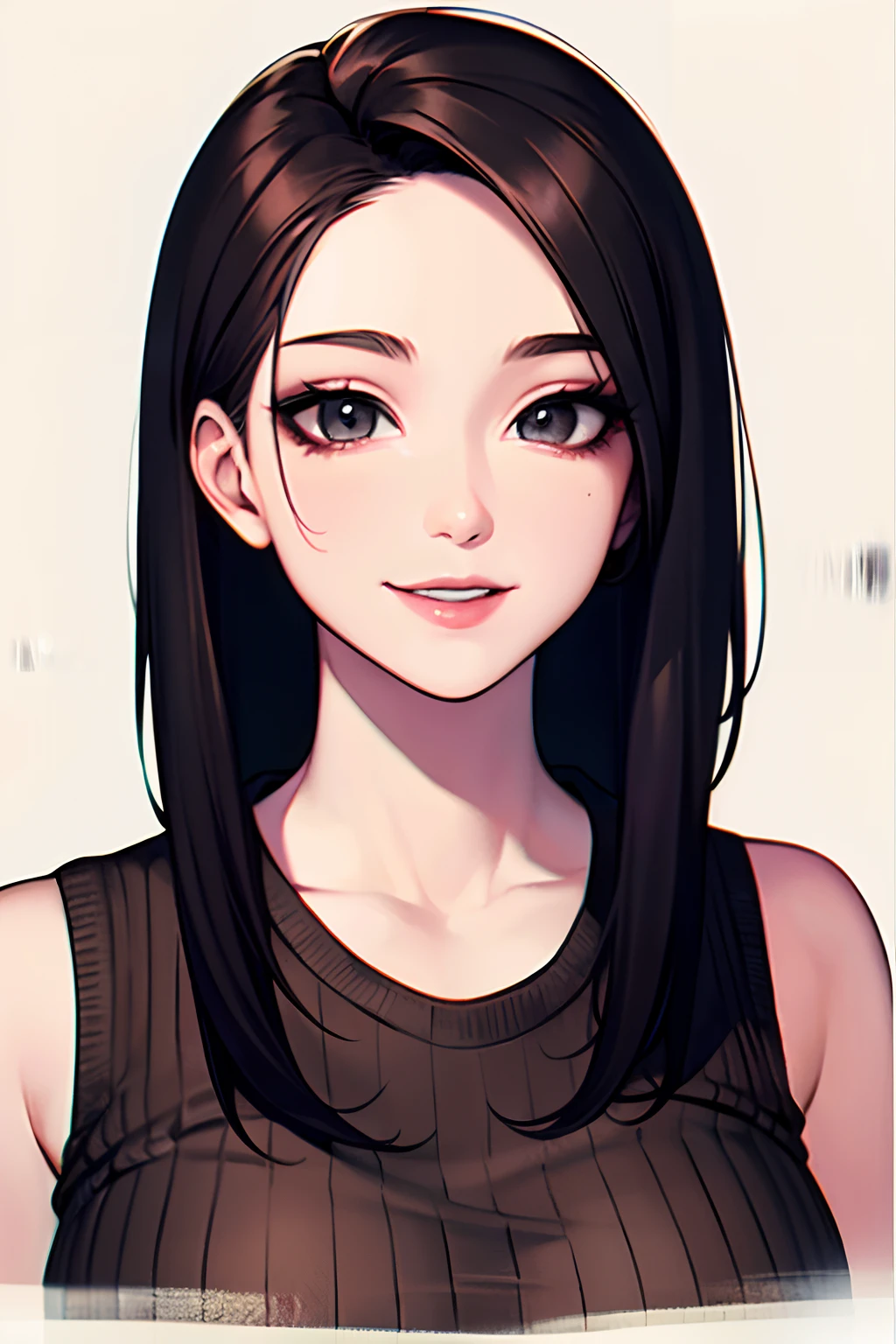 (masutepiece, Highest Quality), Beautiful and aesthetic, 1womanl, Idol, Elegant, (25 years old), Portrait, lightsmile, (North Reason Knit), Entire upper body, Simple background,