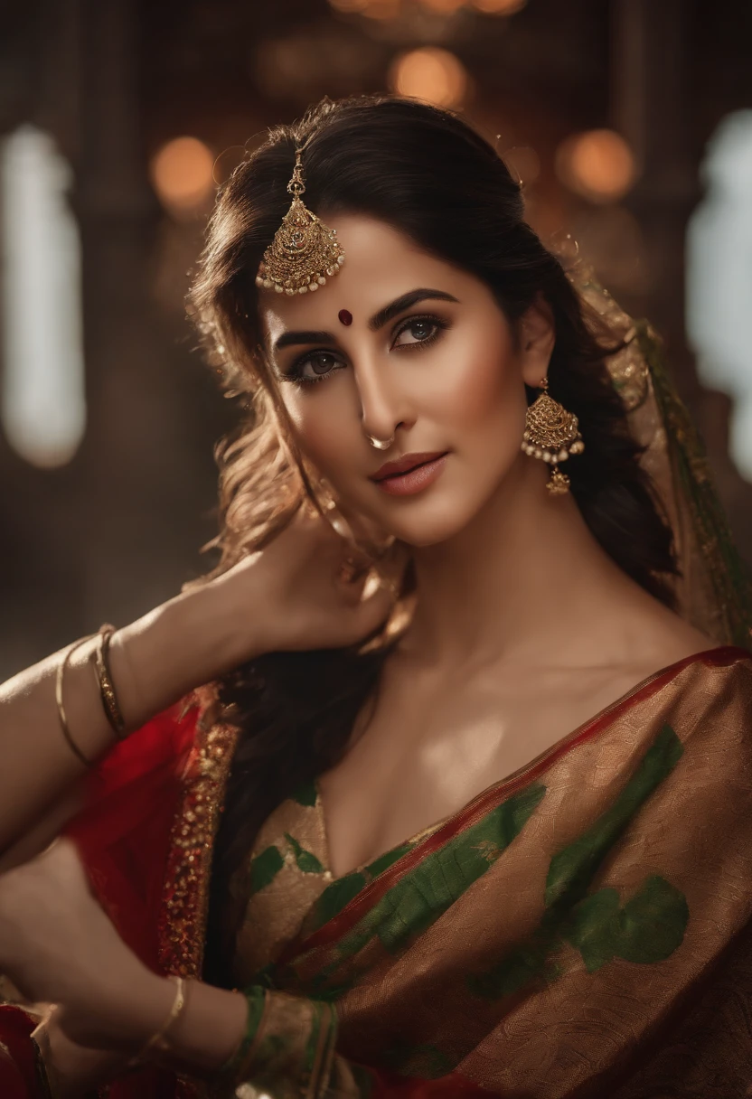 ((Katrina kaif:1.2)), 8k,RAW photos,best qualtiy,tmasterpiece:1.2),(realisticlying,Photorealistic and realistic:1.4),(Very detailed CG unity 8k wallpaper),(1个Giant Breast Girl),dance,dunhuang_dress,dunhuang_style,dunhuang_background,Arms up,Gold ornaments,Ancient Chinese hairstyle,gossamer,Streamers,light make-up,eye shadows,Eyebrow nevi,(confront),dynamicposes,Background smoke surrounding,Red and green color scheme,Petals flying,the detail,jewelry,耳Nipple Ring,bangle,bshoulders,complex texture,bust,Guqin,lute