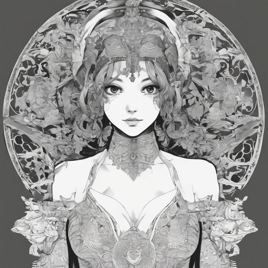 As a coloring book, white and black color, borders should be simple, clear, distinct, and thick lines, By Cartoon picture book of a beautiful Asian girl with short brown hair, A girl traditional ink body art style, (Use simple lines to outline a woman’s graceful figure), Take a step back, undulating lines, Thick and thin lines, line art, Black and white painting, character drawing, line art, lyrical abstraction
