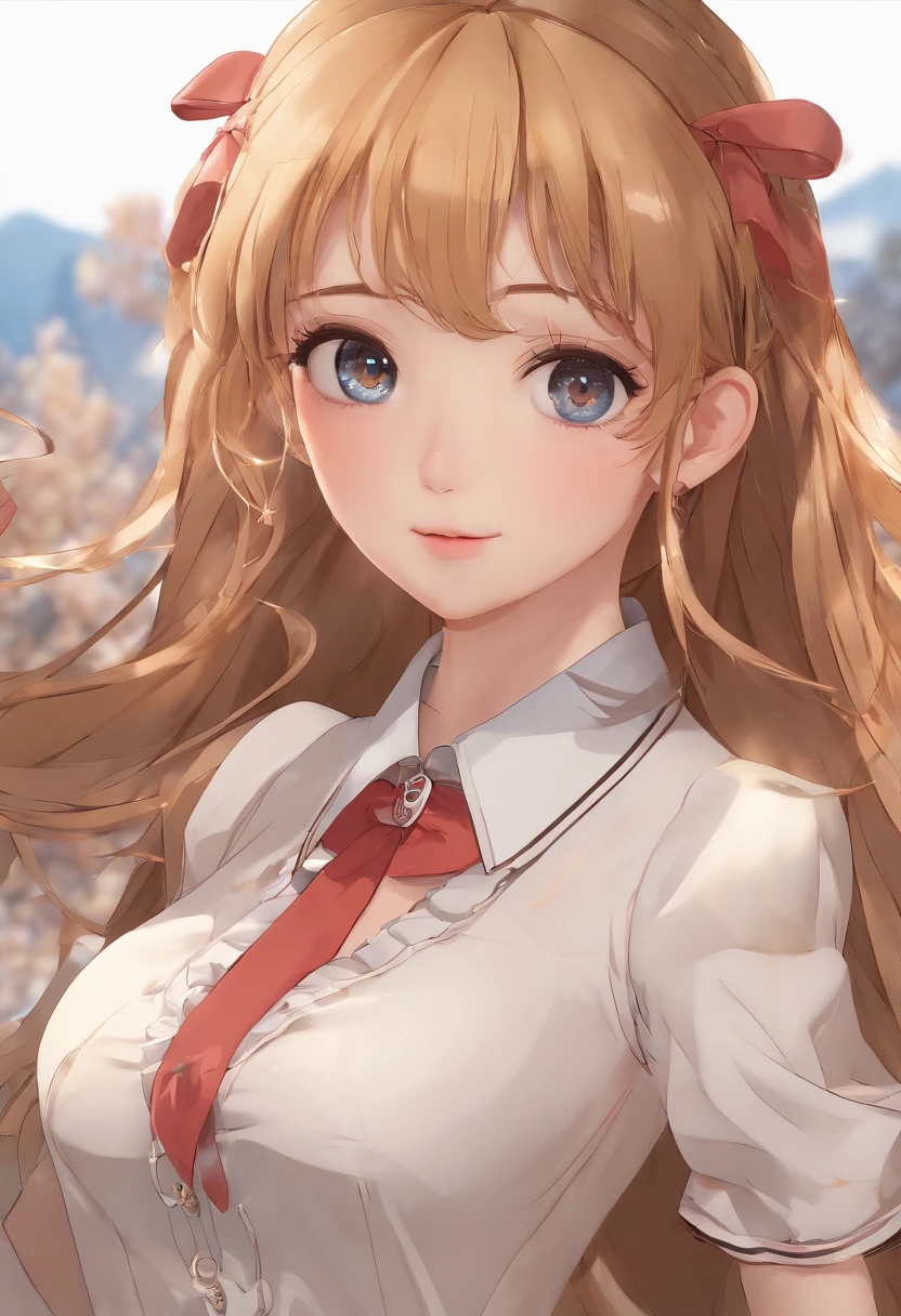 18 year old beautiful girl, big eyes, large breasts, petite and slender, 8K, top quality, (very detailed head: 1.0), (very detailed face: 1.0), (very detailed hair: 1.0), maid clothes, very detailed official artwork, anime moe art style, clean detailed anime art, smile, golden hair, smooth long hair